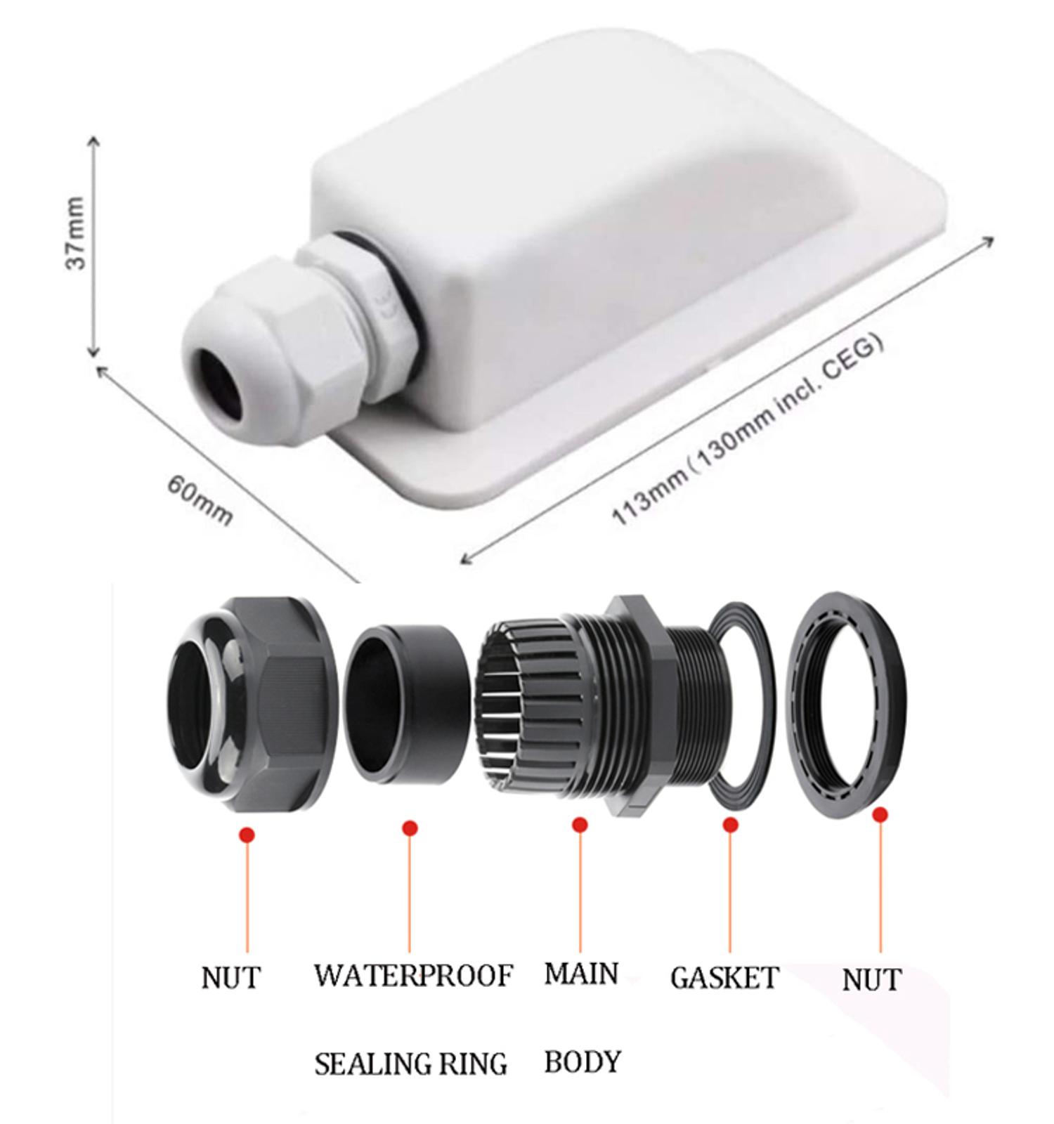 Solar cable entry housing dimensions and sizes diagram