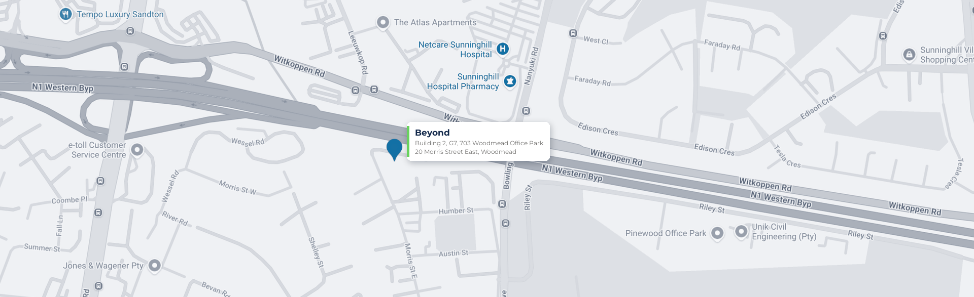 Map showing Beyond's office at 703 Woodmead Office Park, 20 Morris Street East, Woodmead