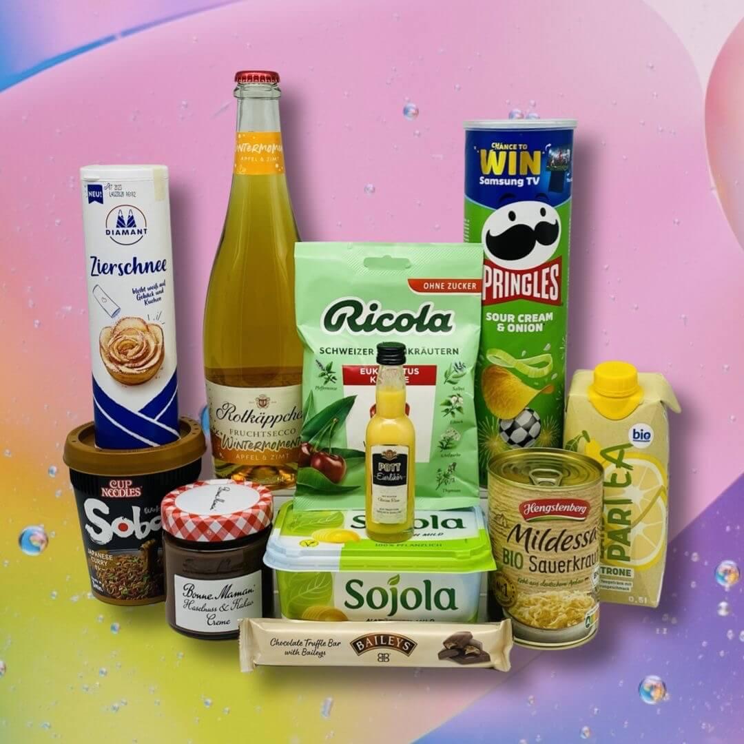 Alle Produkte aus der Degusta Box im Monat Dezember auf einem Bild.
