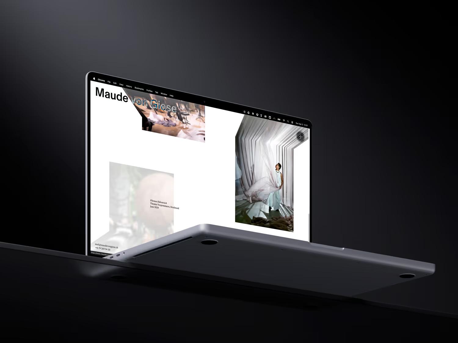 Page d'accueil du portfolio de Maude von Giese sur un MacBook, avec le mur d'images en perspective au scroll