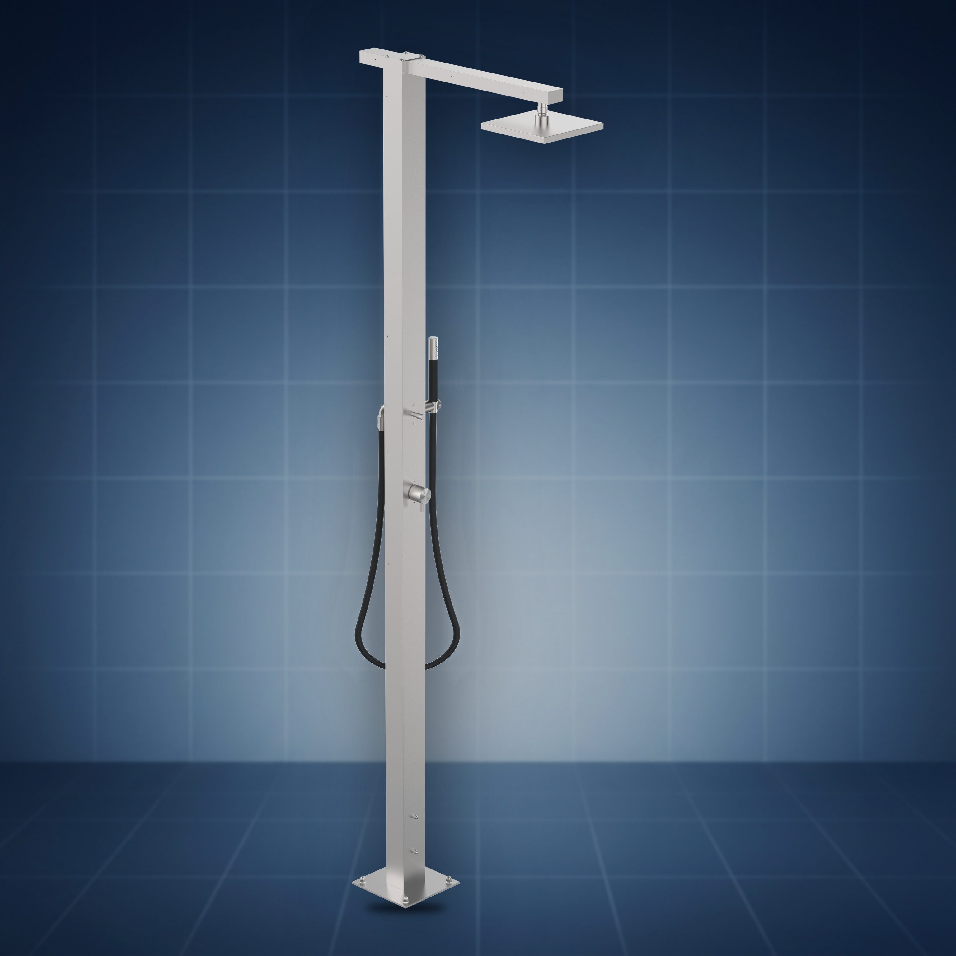 Colonna doccia con rubinetto d'arresto, soffione S07 200x200 mm e doccetta Q86.E, collezione Square