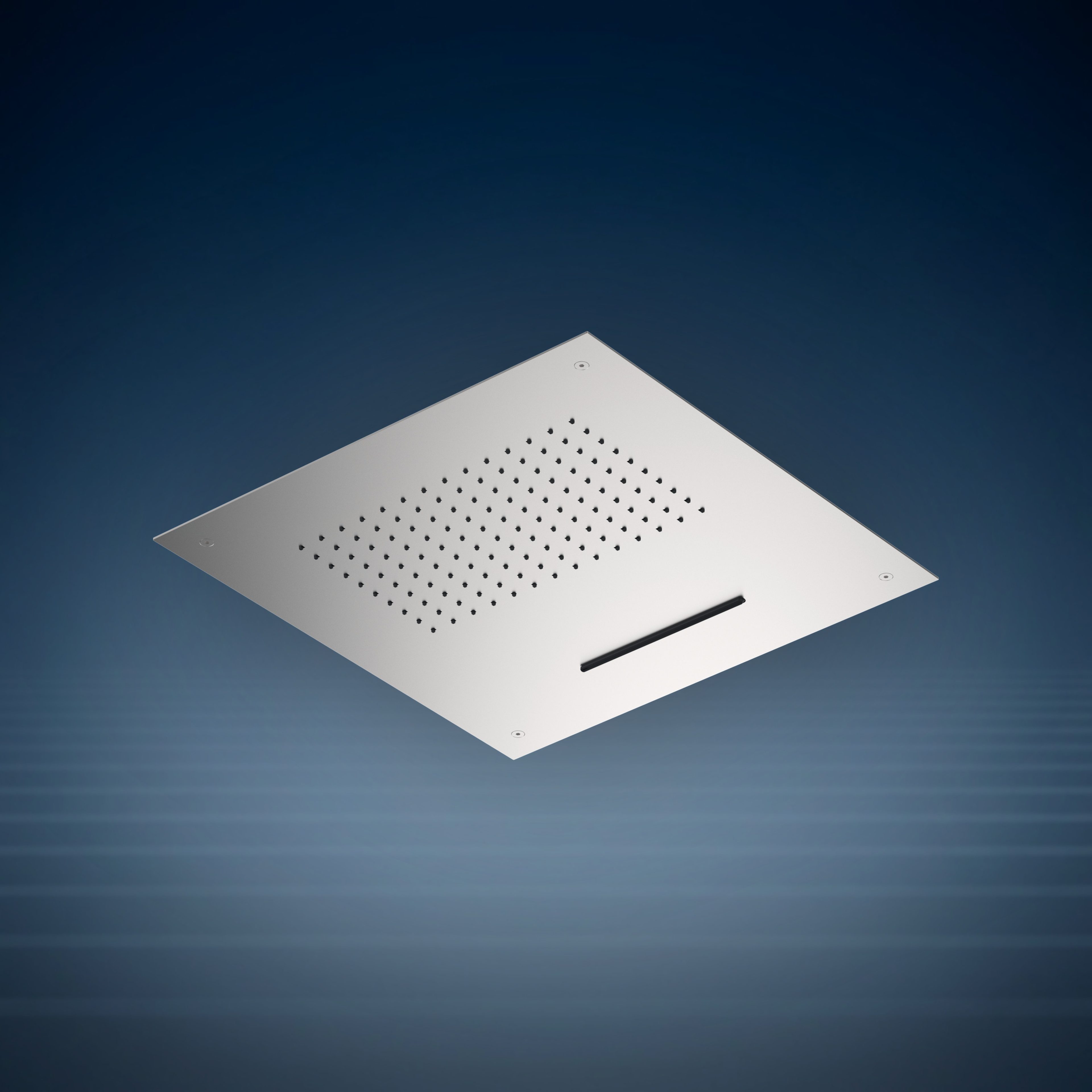 Doccia a soffitto con getto a cascata e soffione integrato Q500.DF, collezione Waterline