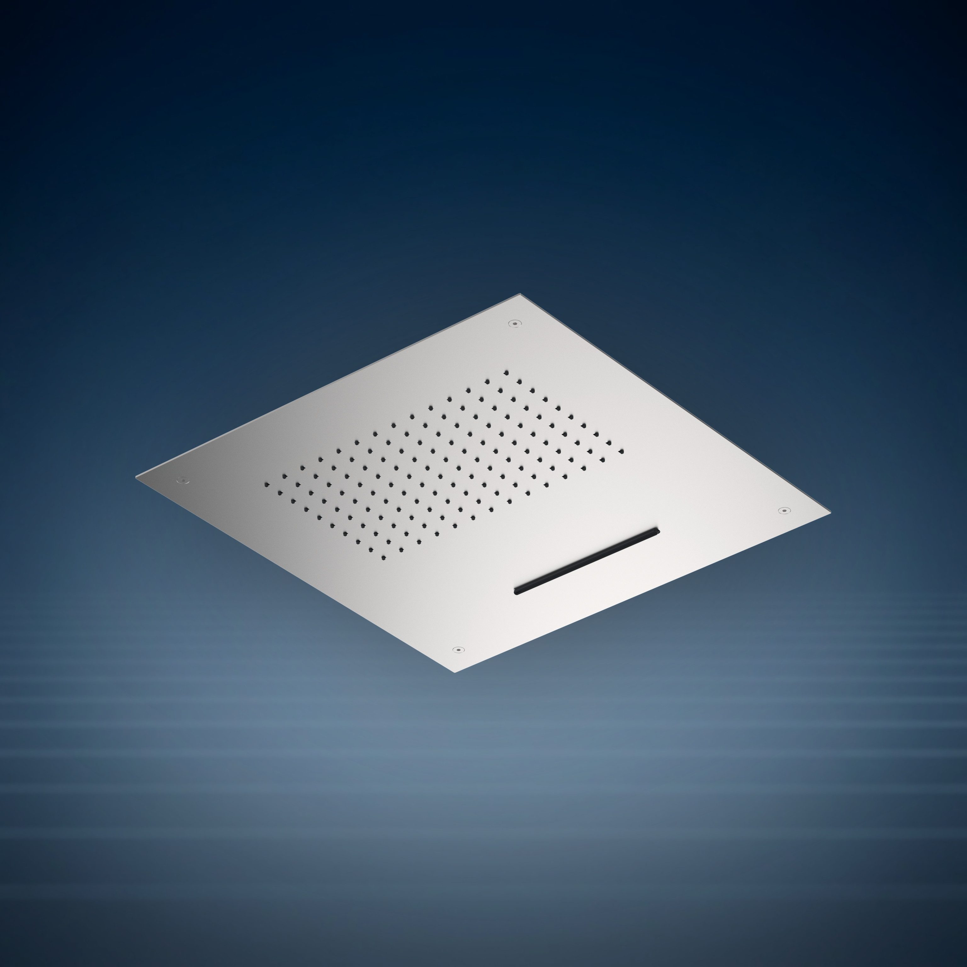 Doccia a soffitto con getto a cascata e soffione integrato Q500.DF, collezione Waterline
