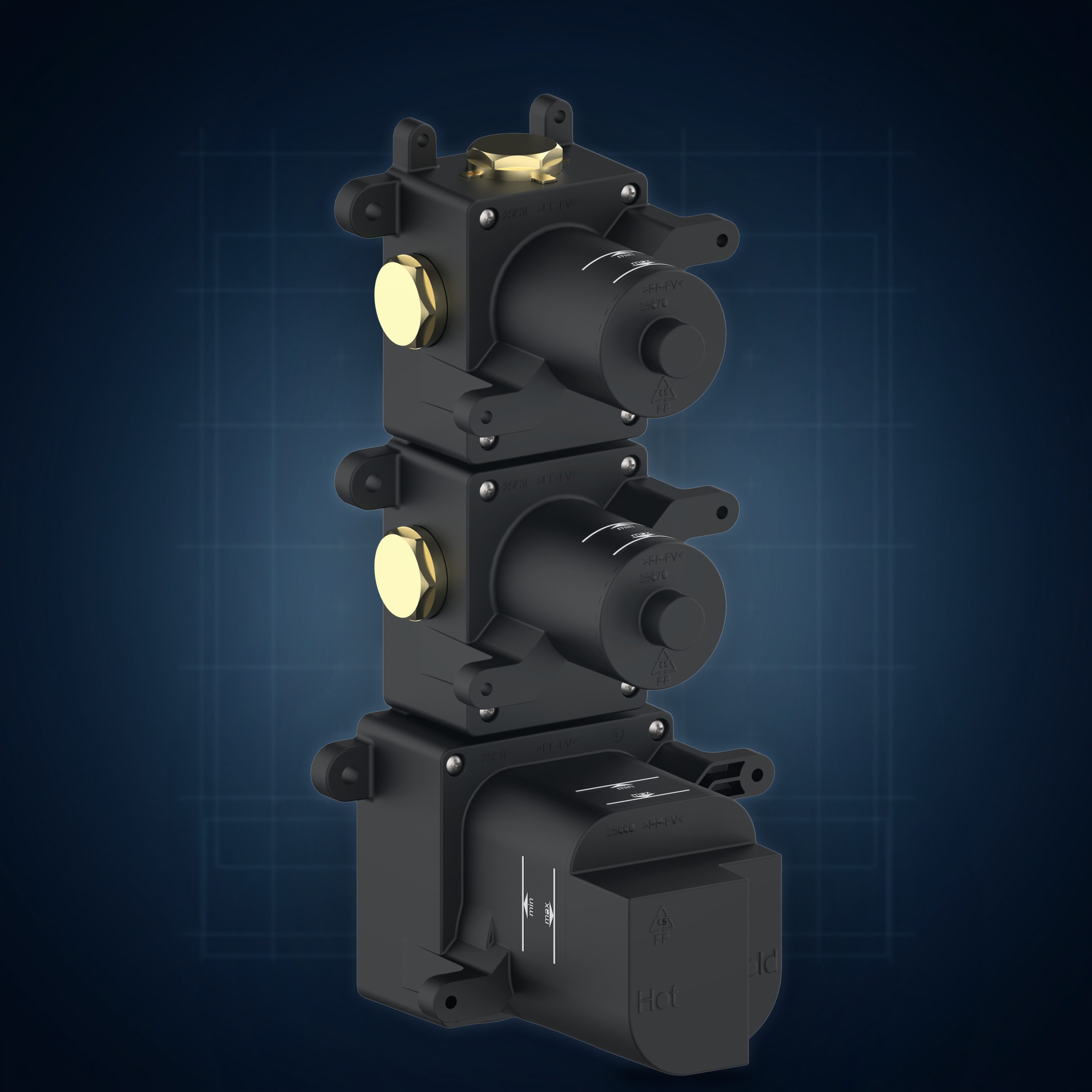 Corpo incasso per miscelatore termostatico High-Flow a 2 uscite HF2.INC, collezione Corpi a incasso