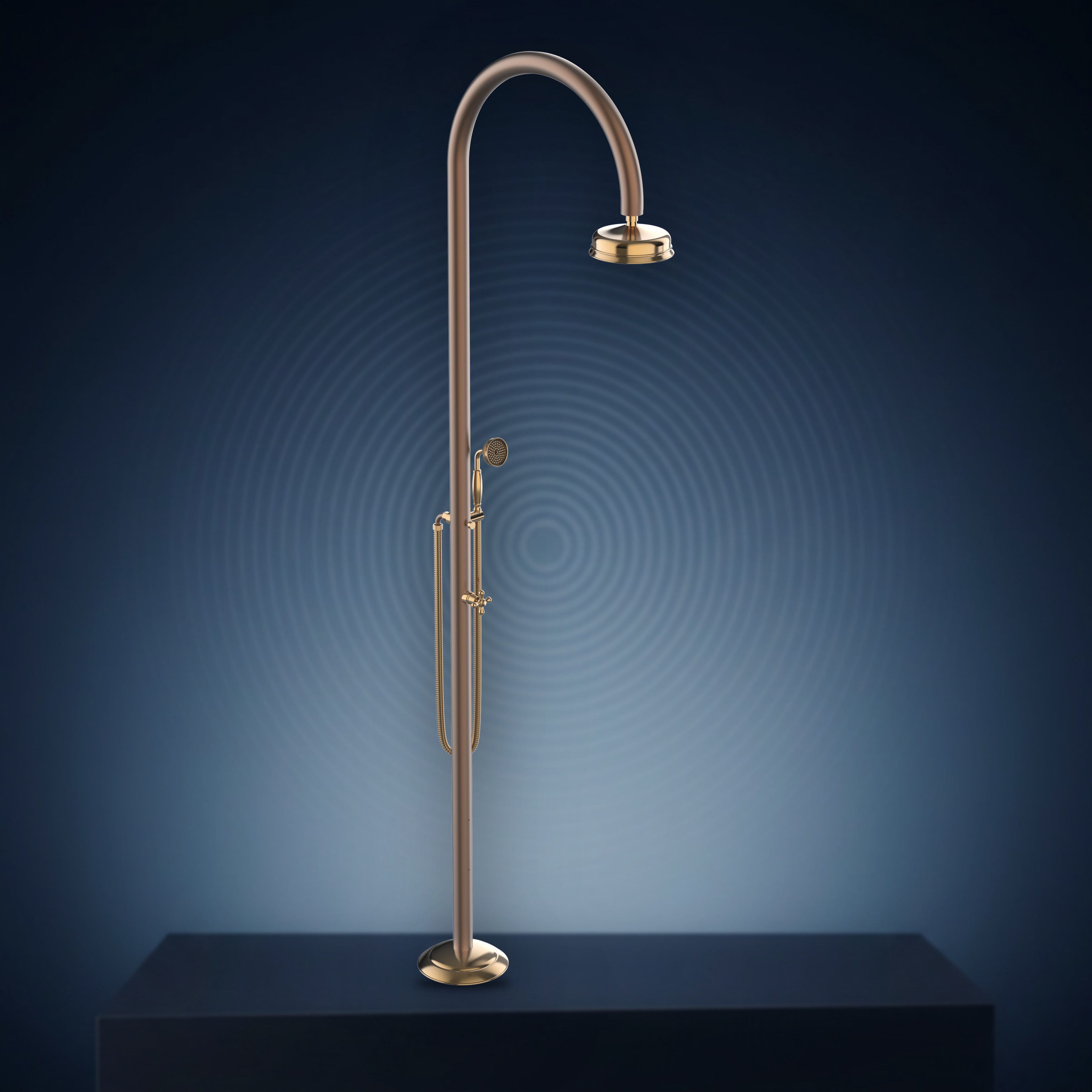 Colonna doccia in rame con rubinetto d'arresto, soffione S08 Ø200 mm e doccetta C50R.E, collezione Origo Rame
