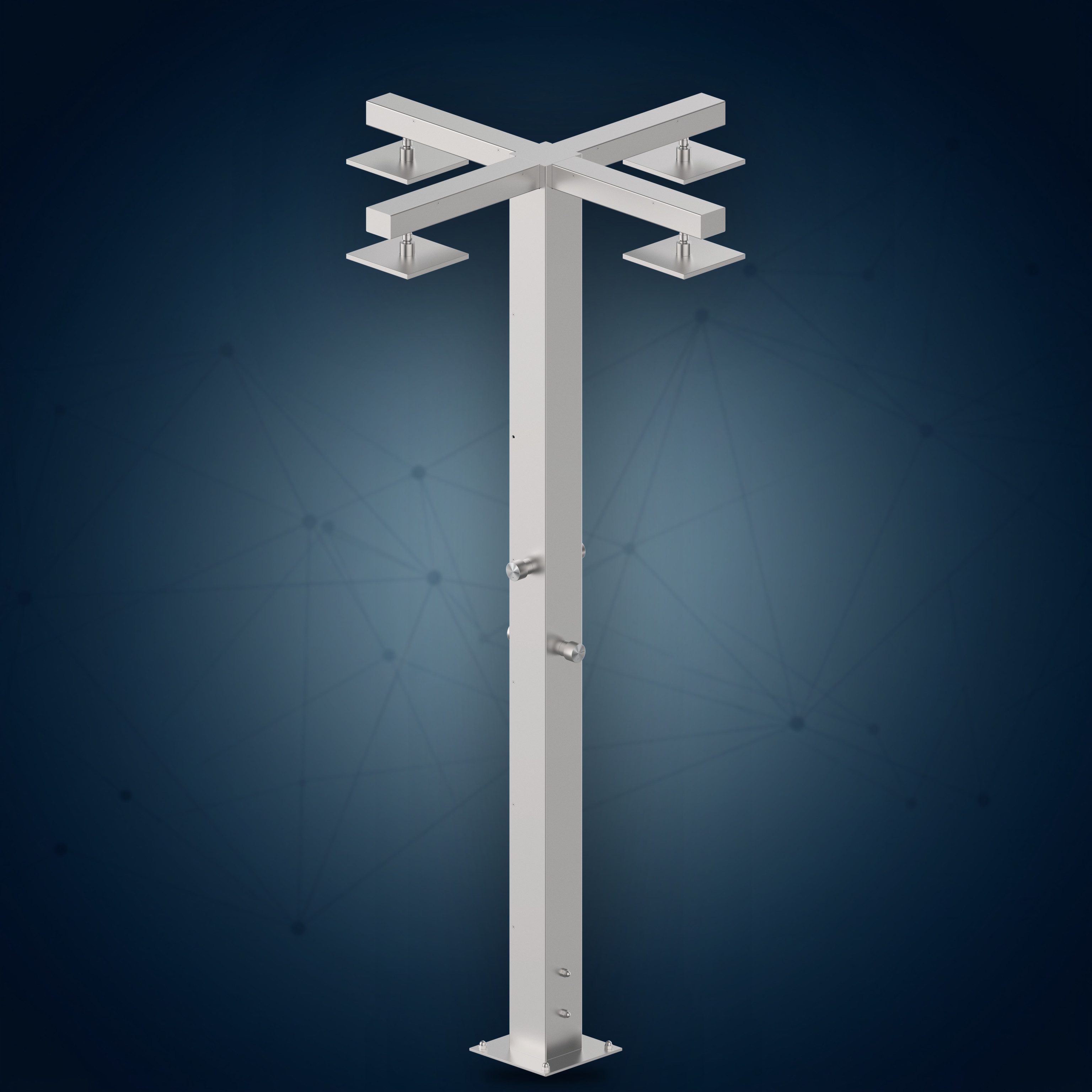 Colonna doccia da esterno con 4 rubinetti temporizzati e 4 soffioni S07 200X200 mm Q120.AST, collezione Community