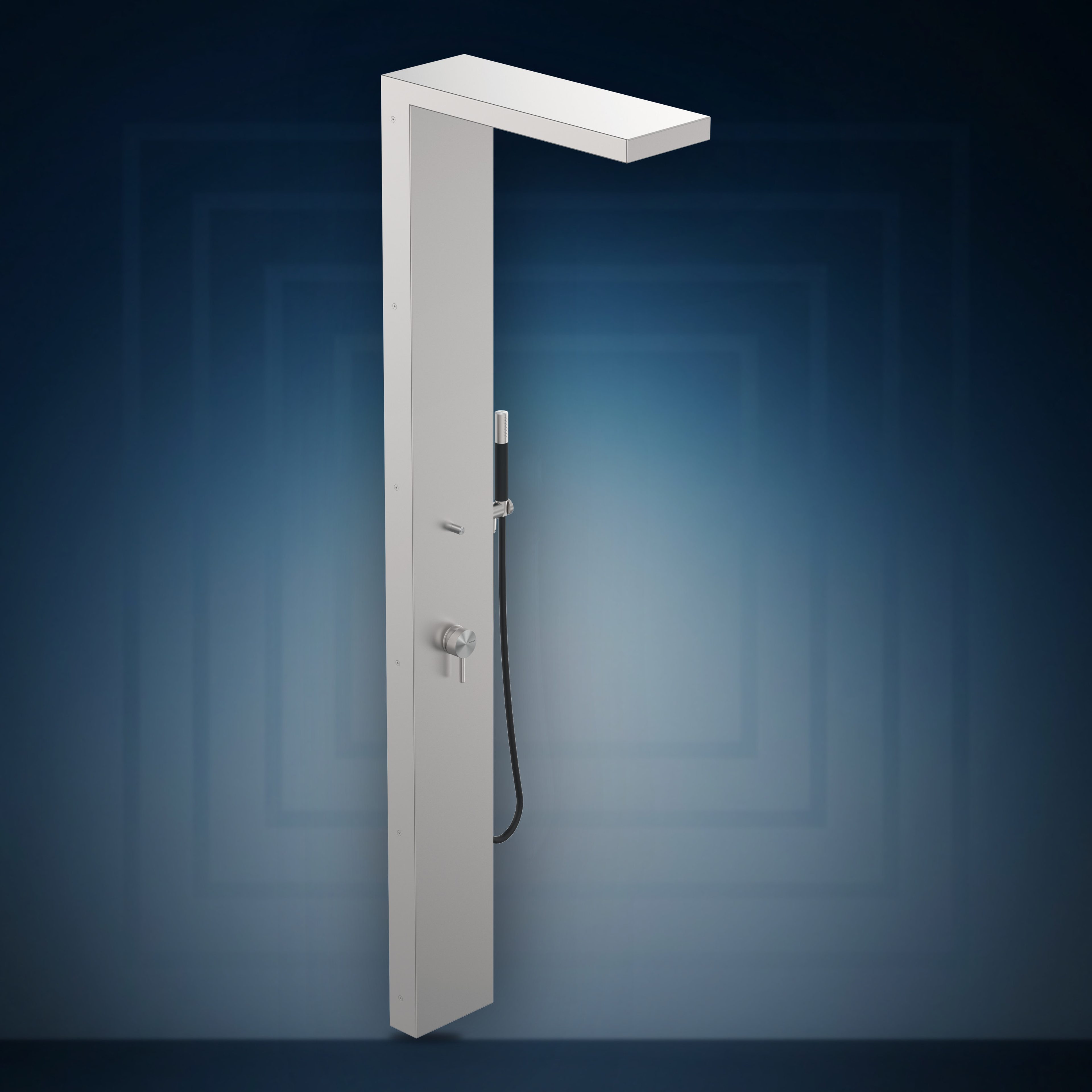 Pannello doccia murale, con miscelatore, soffione 220x110 mm e doccetta P22.ME, collezione In&Out