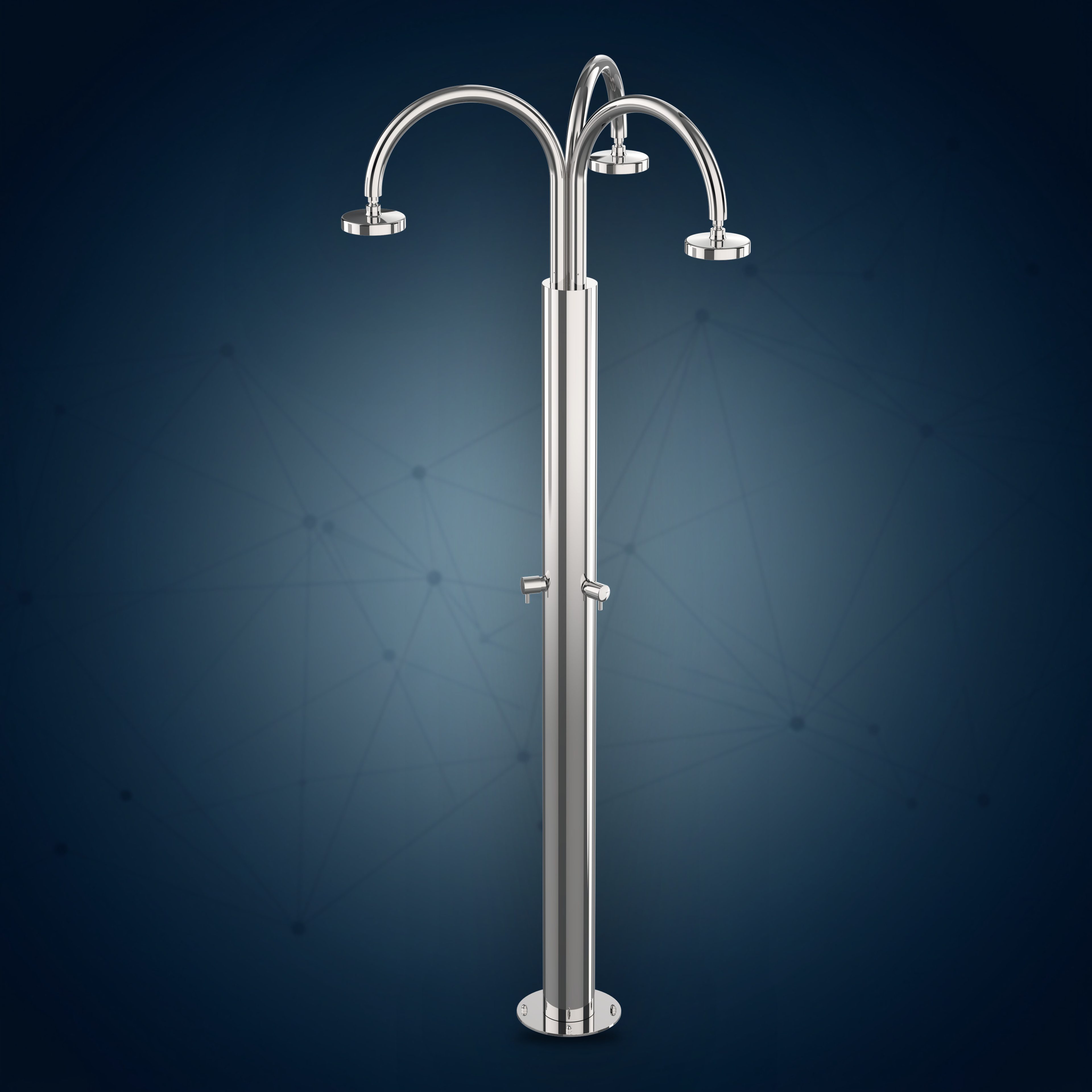 Colonna doccia da esterno con 3 rubinetti d’arresto e 3 soffioni S02.ABS Ø130 mm C140.3, collezione Community