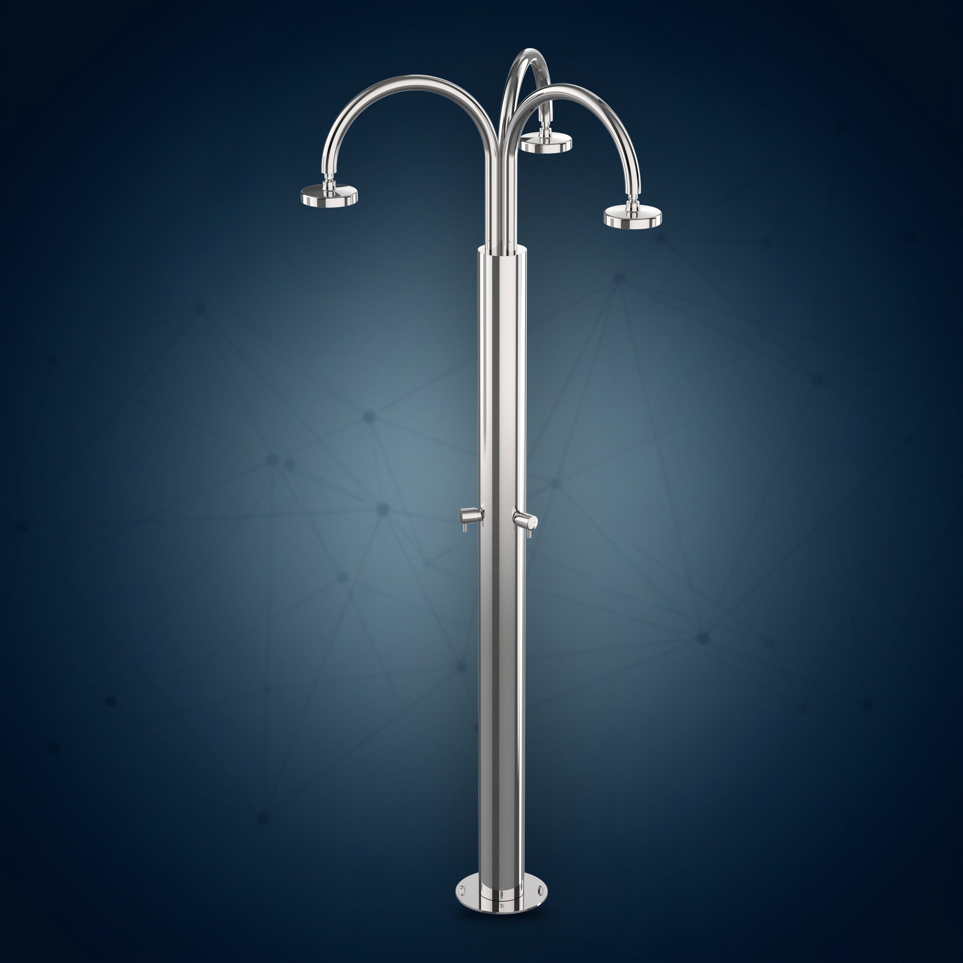 Colonna doccia da esterno con 3 rubinetti d’arresto e 3 soffioni S02.ABS Ø130 mm C140.3, collezione Community