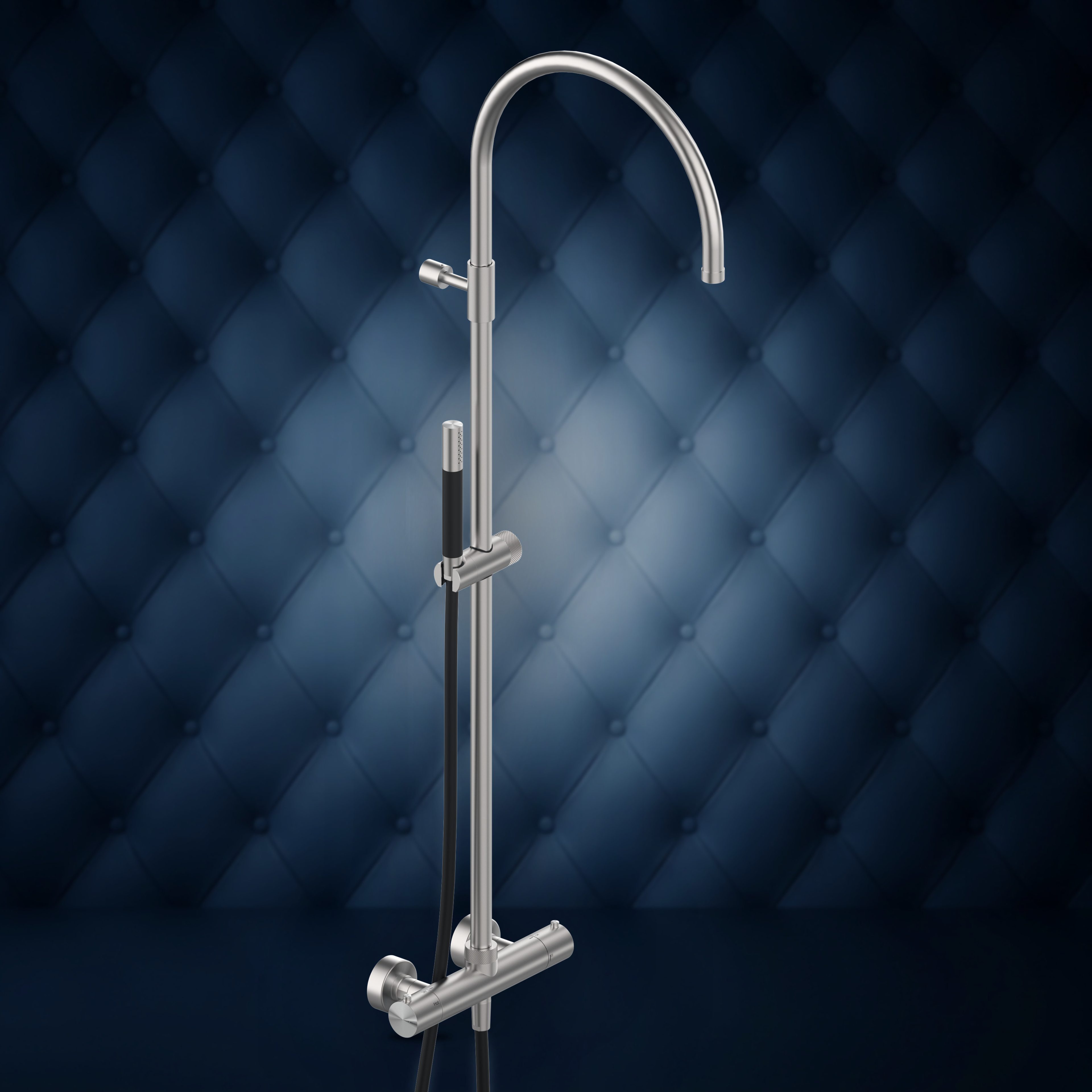 Miscelatore termostatico esterno con colonna doccia, soffione incassato e doccetta W15A6.E, collezione Club
