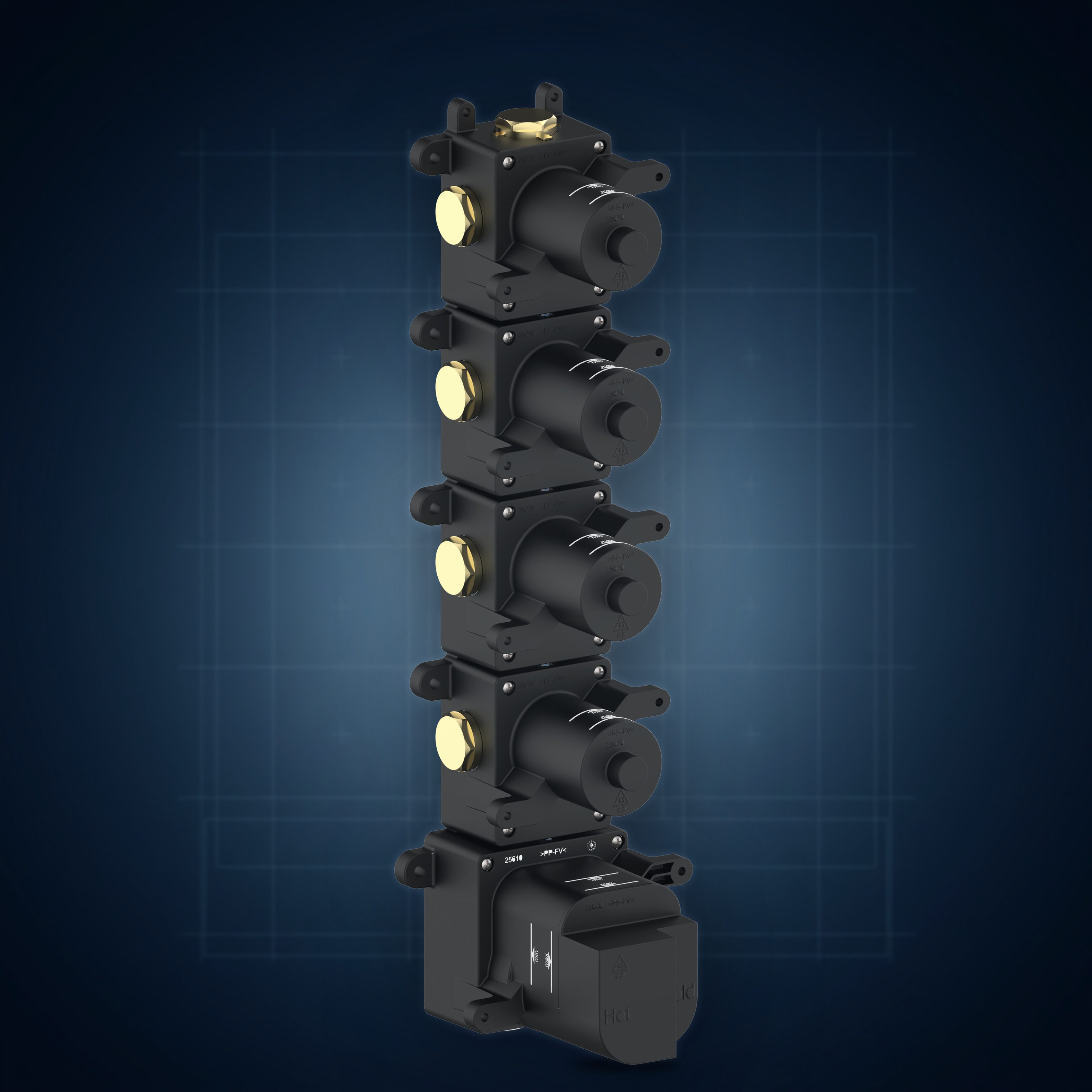 Corpo incasso per miscelatore termostatico High-Flow a 4 uscite HF4.INC, collezione Corpi a incasso