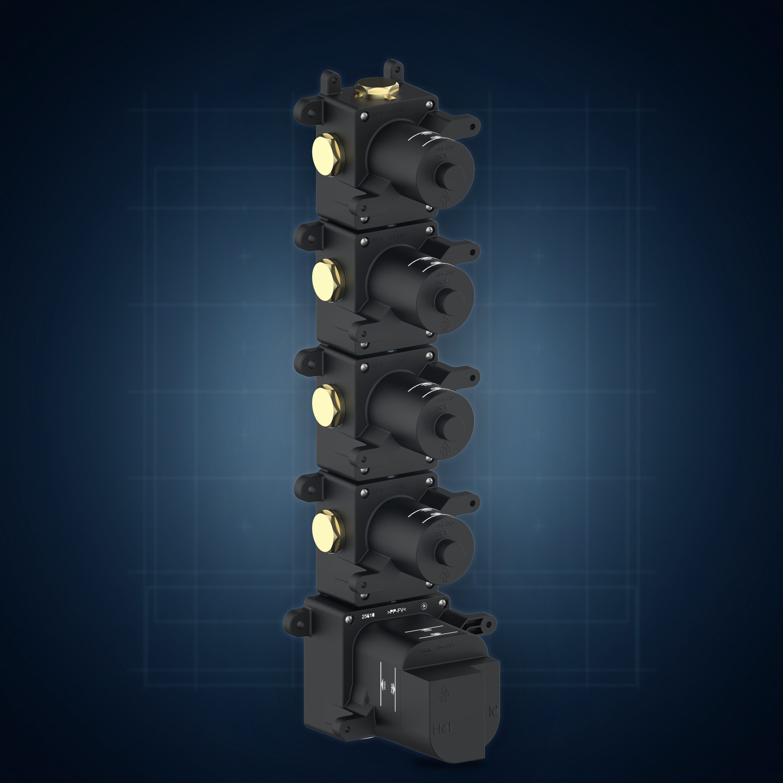 Corpo incasso per miscelatore termostatico High-Flow a 4 uscite HF4.INC, collezione Corpi a incasso