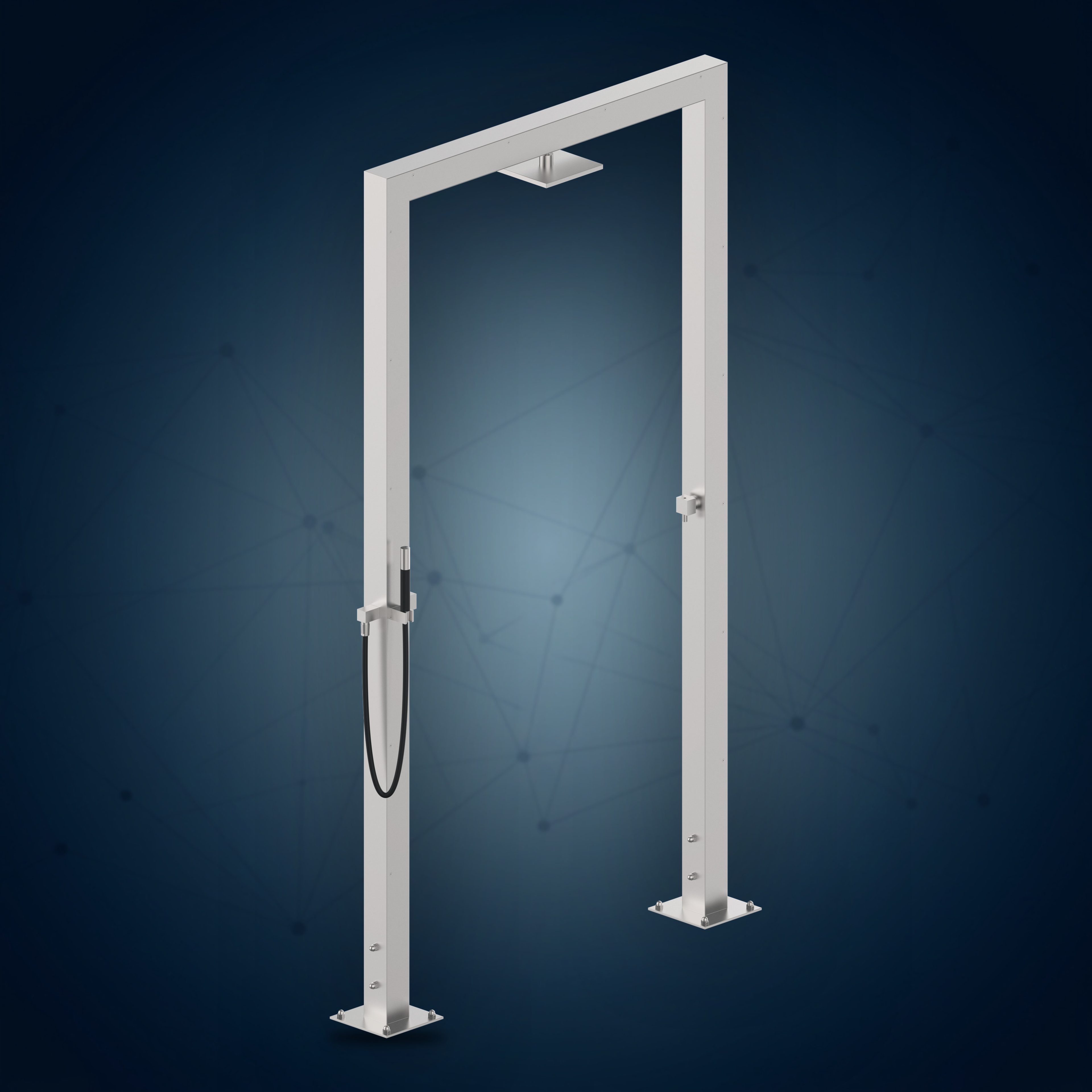 Doccia a ponte con 2 rubinetti d’arresto, soffione S07 200X200 mm e doccetta PQ80, collezione Community