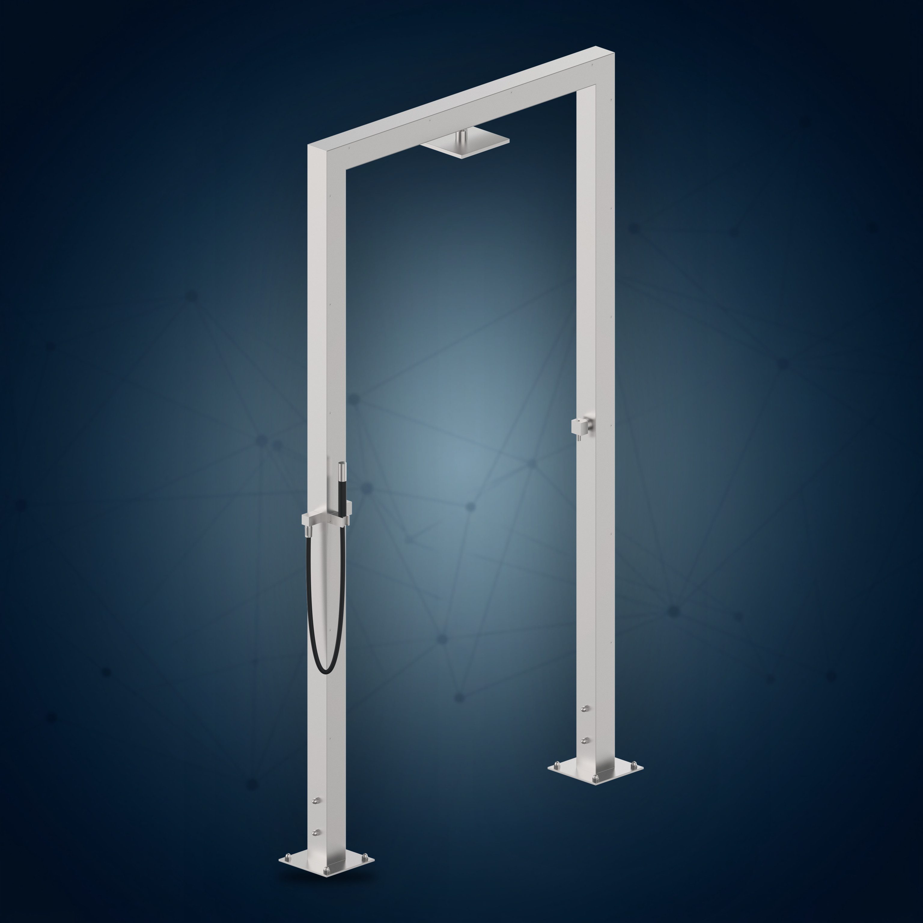 Doccia a ponte con 2 rubinetti d’arresto, soffione S07 200X200 mm e doccetta PQ80, collezione Community