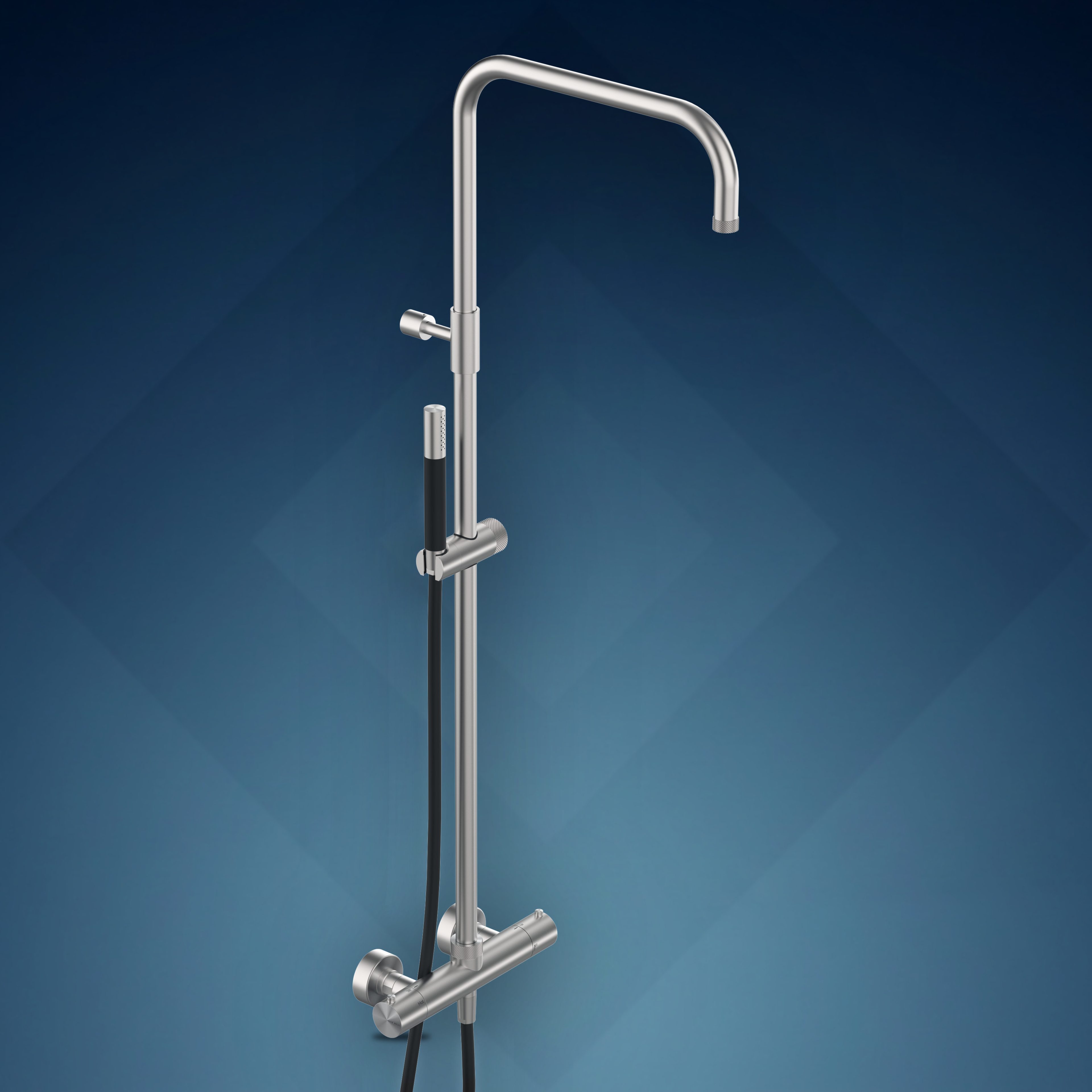 Miscelatore termostatico esterno con colonna doccia, soffione incassato e doccetta W34A6.E, collezione Boss