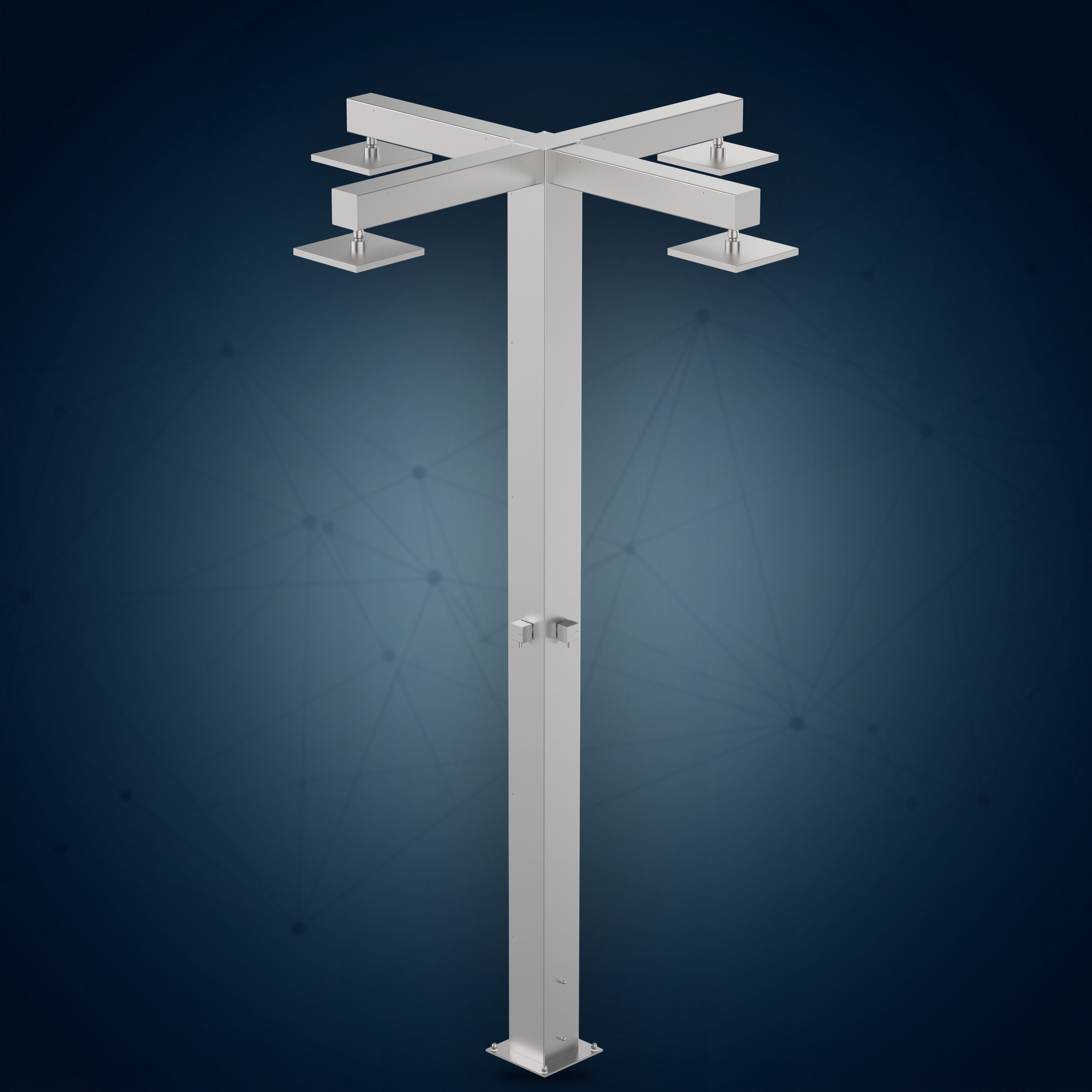 Colonna doccia da esterno con 4 rubinetti d’arresto e 4 soffioni S07 200X200 mm Q120, collezione Community