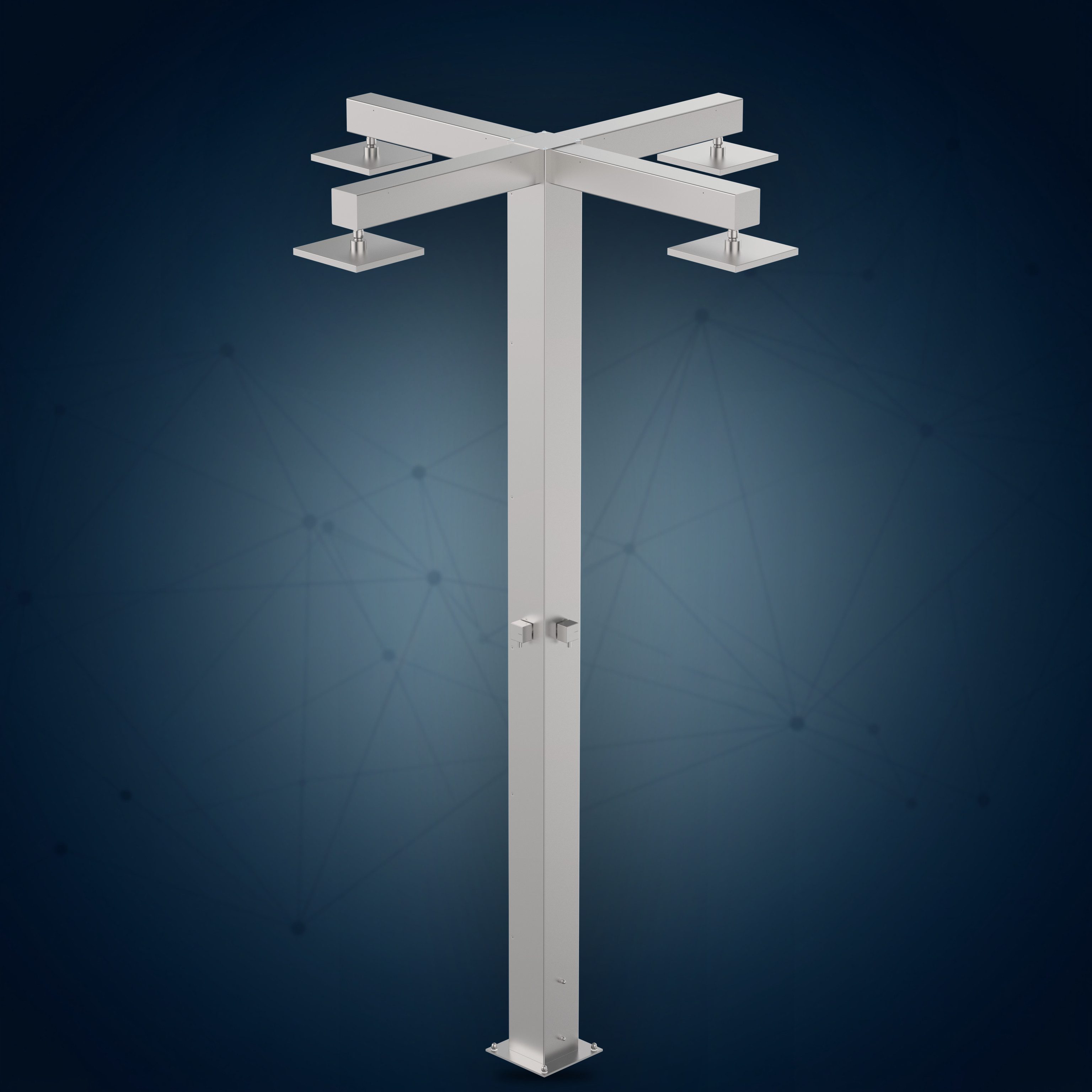 Colonna doccia da esterno con 4 rubinetti d’arresto e 4 soffioni S07 200X200 mm Q120, collezione Community