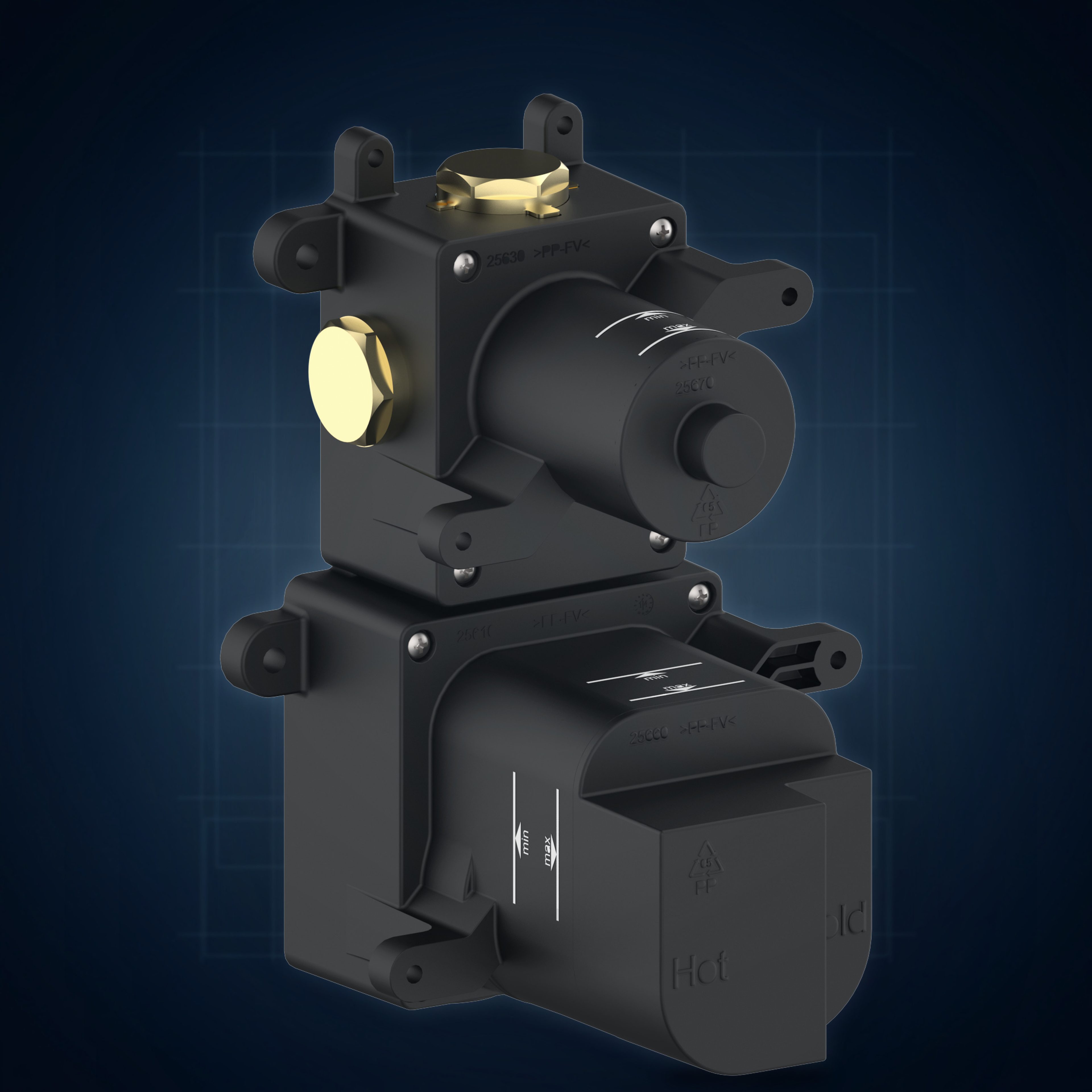 Corpo incasso per miscelatore termostatico High-Flow a 1 uscita HF1.INC, collezione Corpi a incasso