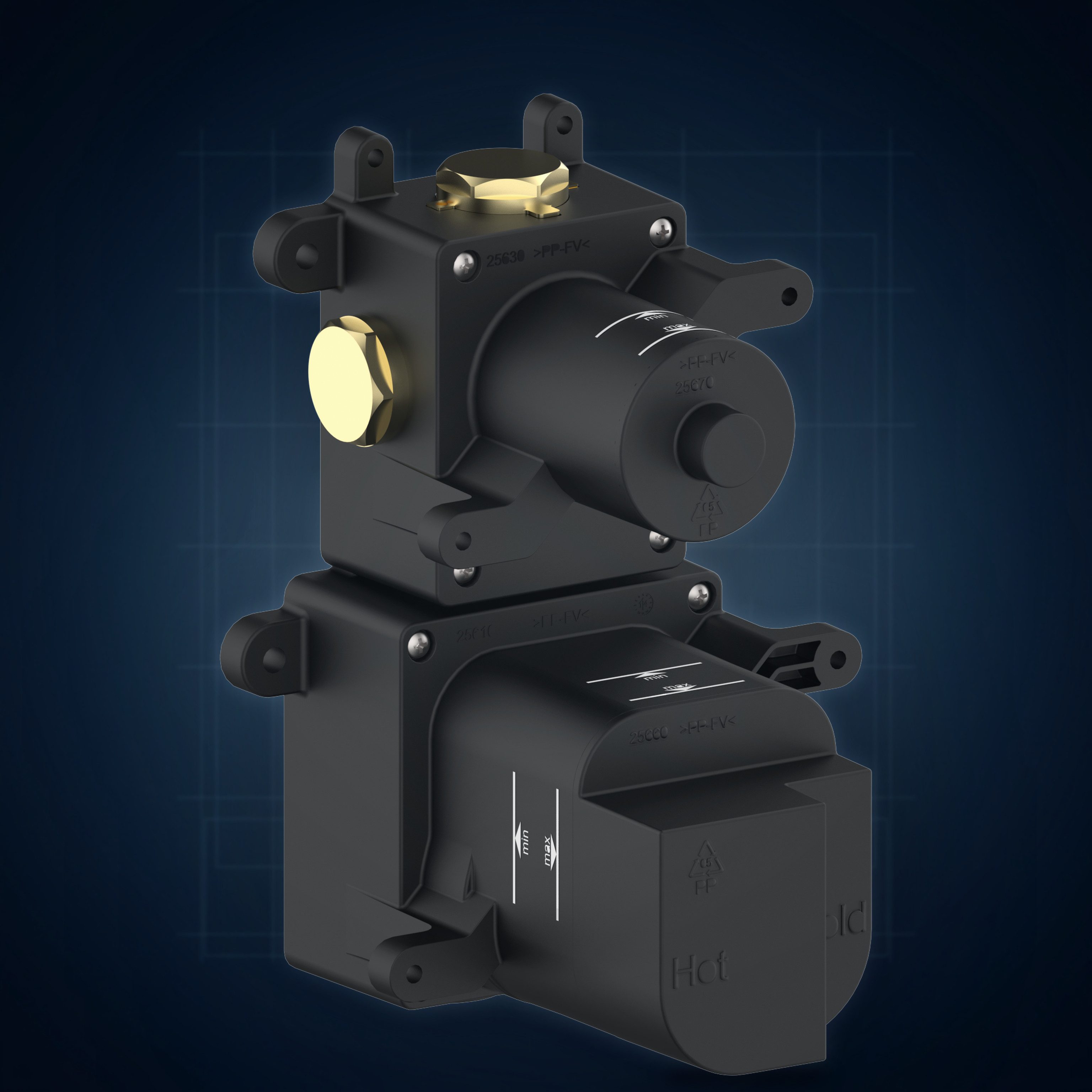 Corpo incasso per miscelatore termostatico High-Flow a 1 uscita HF1.INC, collezione Corpi a incasso