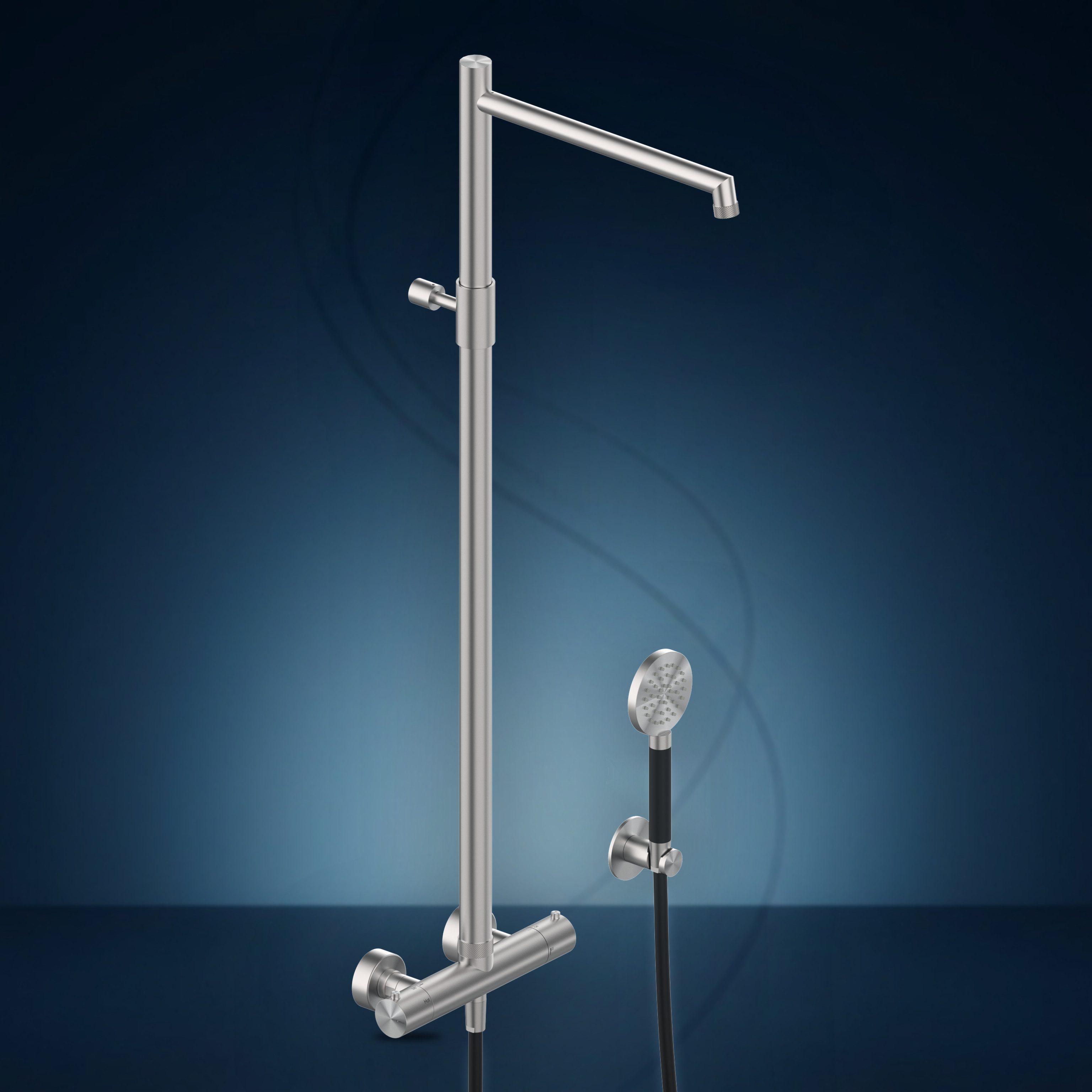 Miscelatore termostatico esterno con colonna doccia, soffione incassato e doccetta W56A6.E, collezione Flamingo