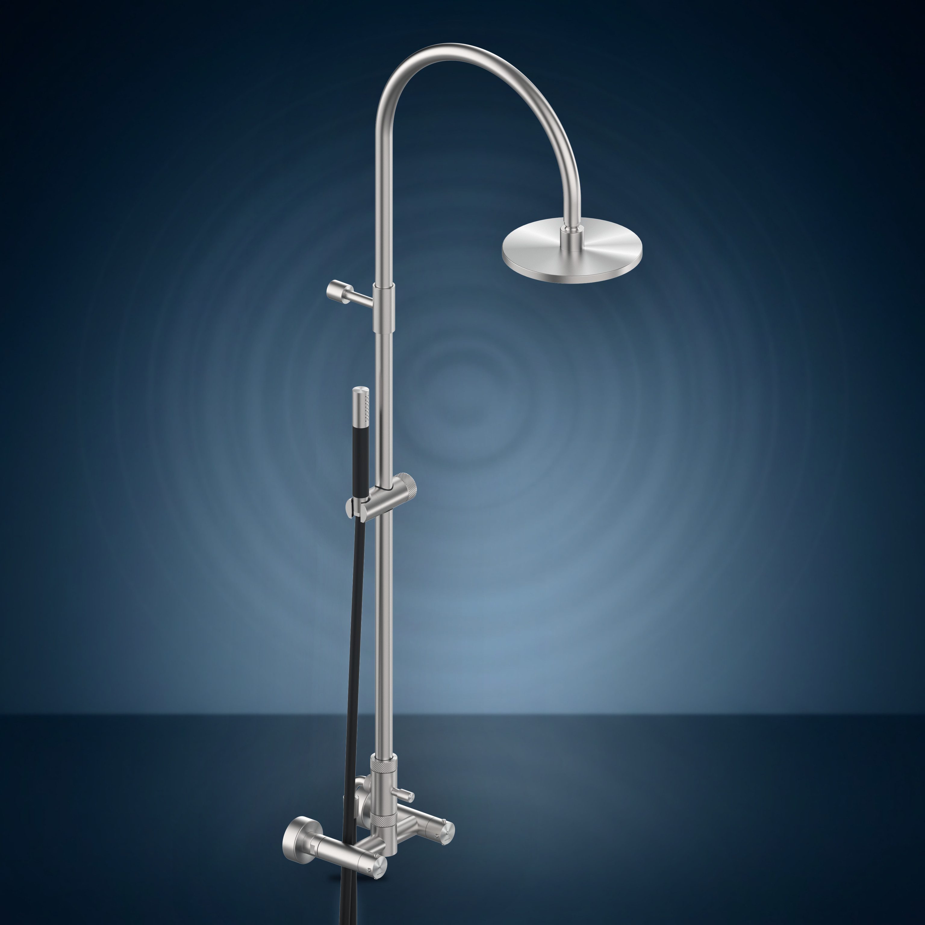 Gruppo esterno con colonna doccia, soffione S06 Ø200 mm e doccetta W920.E, collezione Origo