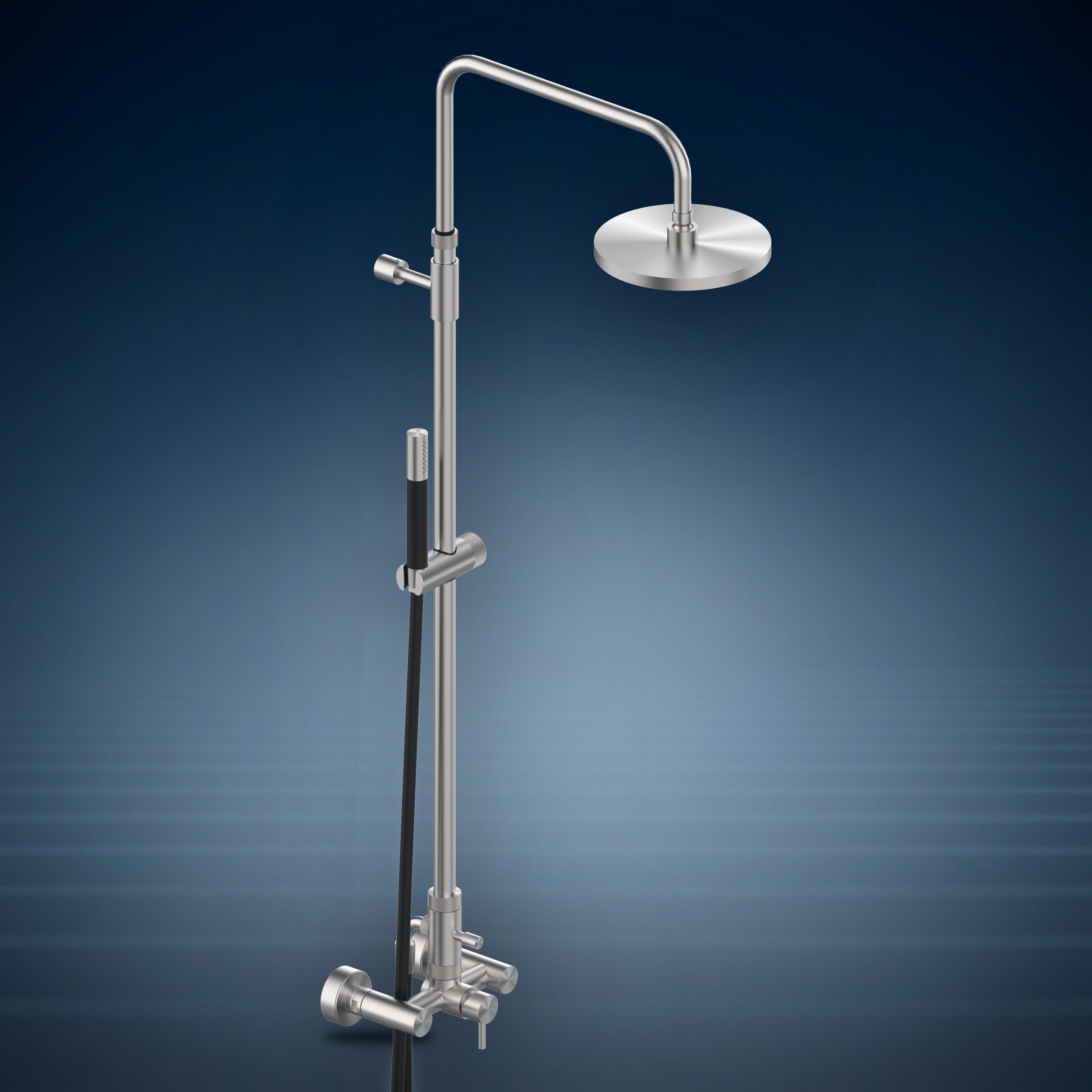 Miscelatore esterno con colonna doccia, soffione 200 mm S06 Ø200 mm e doccetta W083.E, collezione Waterline