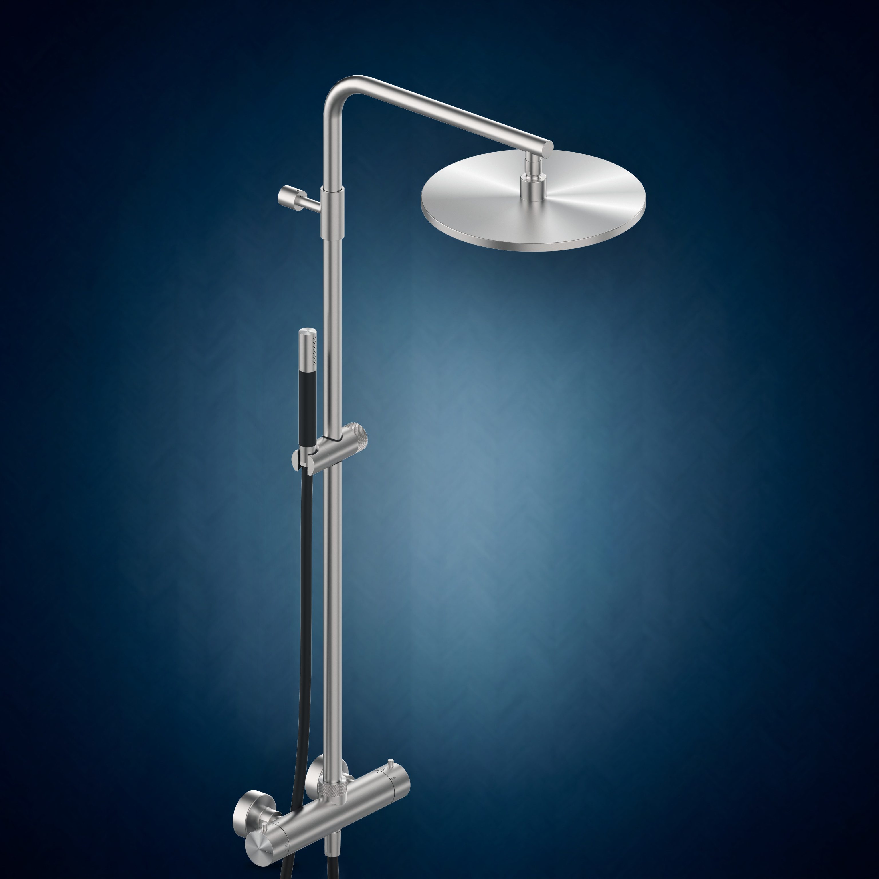 Miscelatore termostatico esterno con colonna doccia, soffione S10 Ø300 mm e doccetta W675.E, collezione Classy