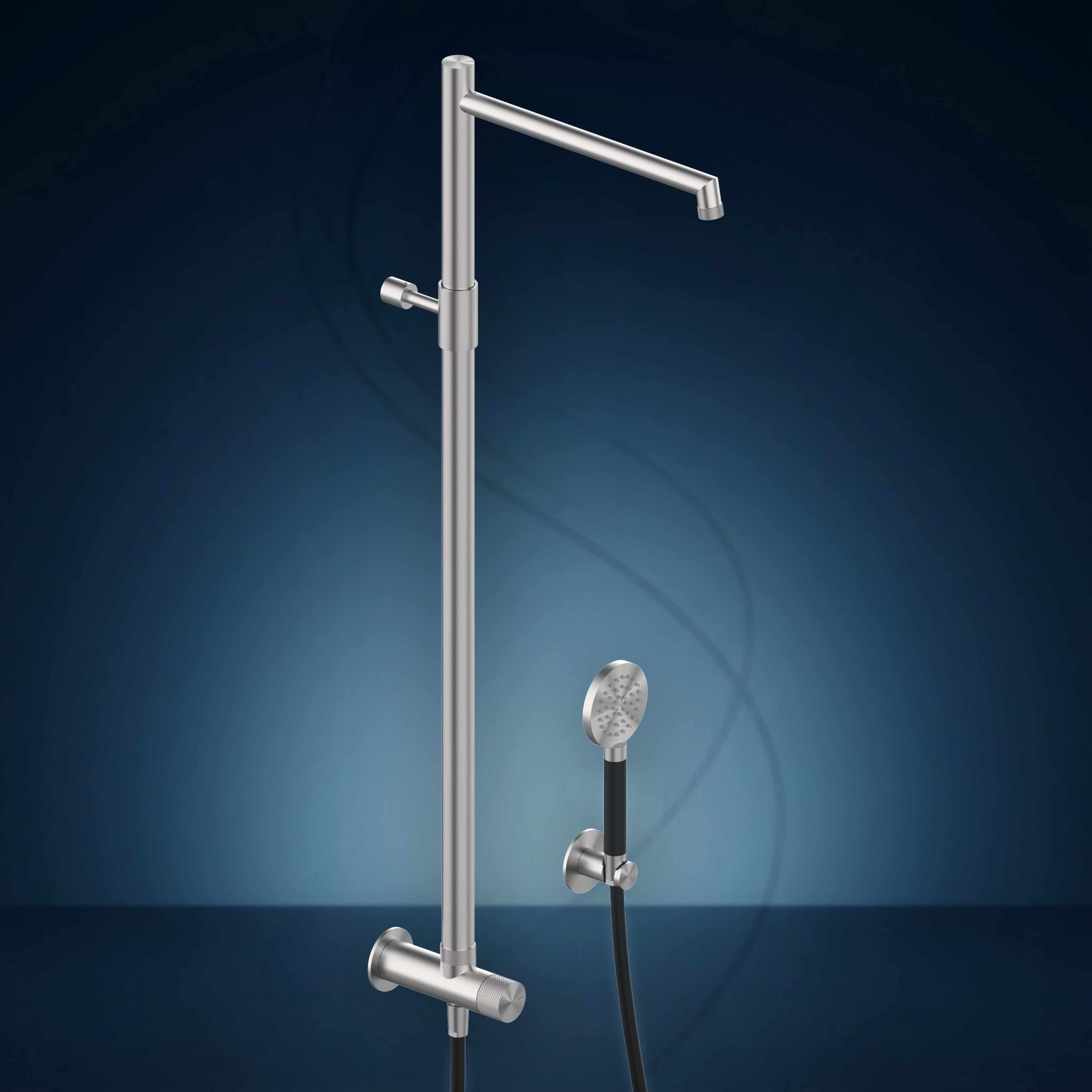 Rubinetto esterno con colonna doccia, soffione incassato e doccetta W569C.E, collezione Flamingo