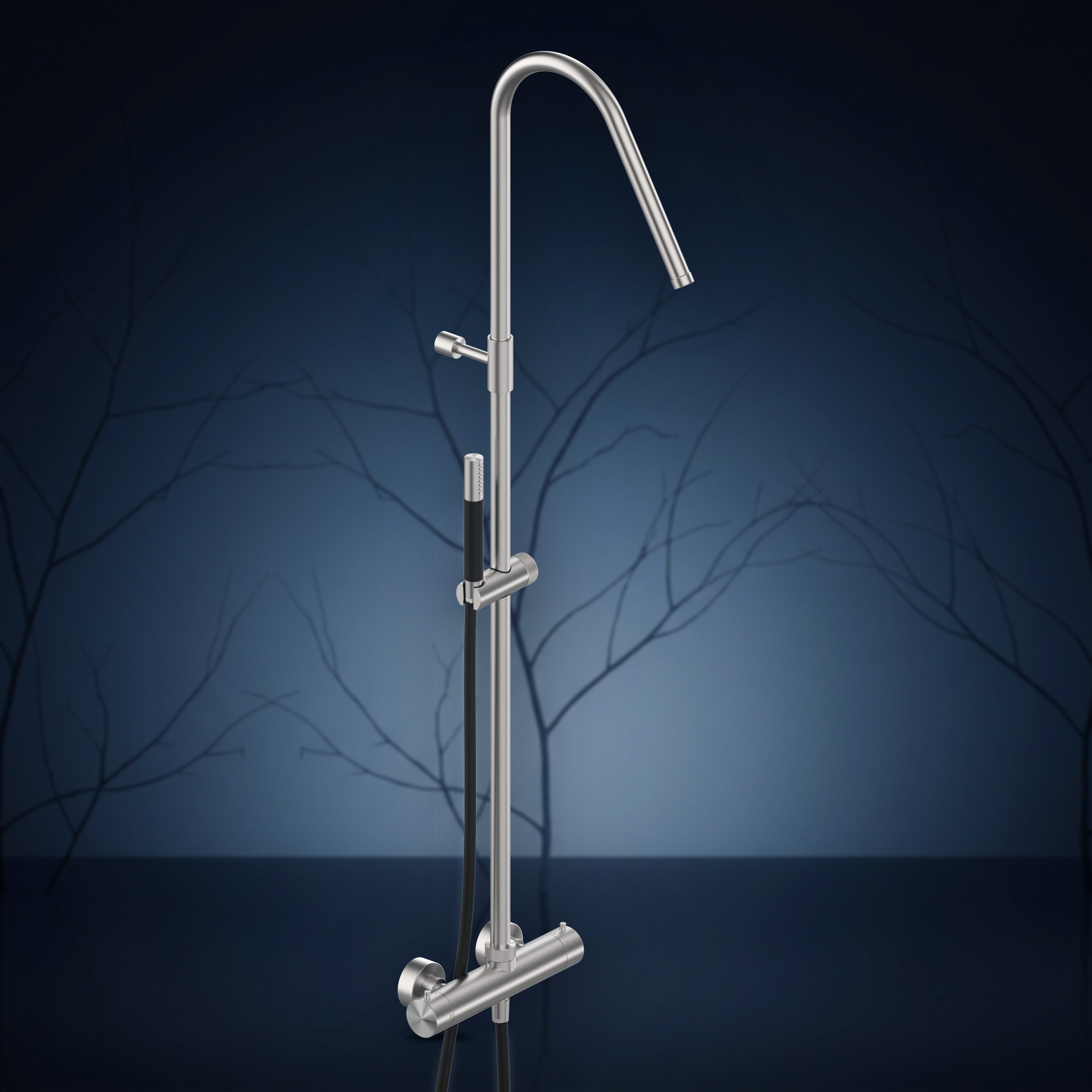 Miscelatore termostatico esterno con colonna doccia, soffione incassato e doccetta W875.E, collezione Twiggy