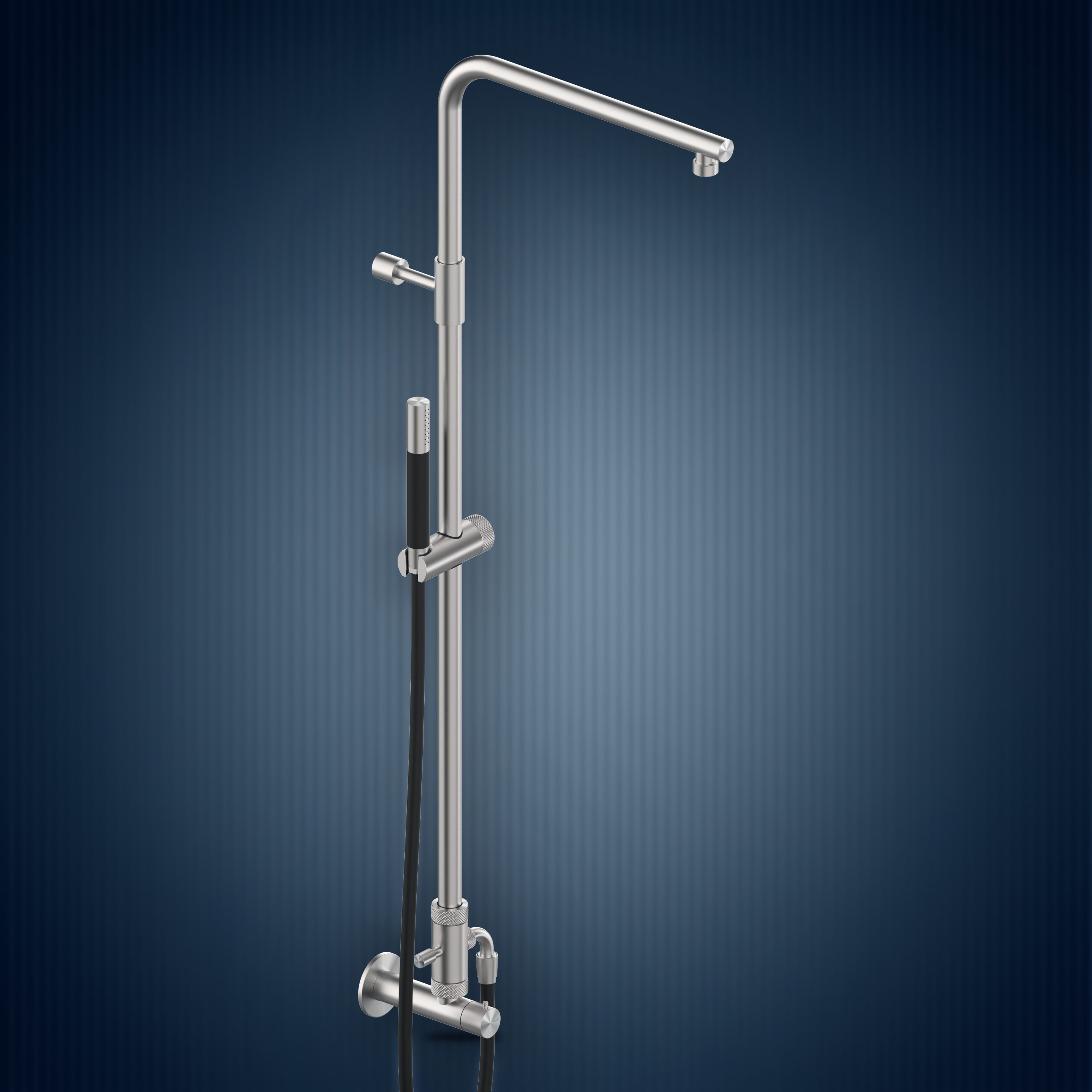 Rubinetto esterno con colonna doccia, soffione incassato e doccetta W732.E, collezione Skinny