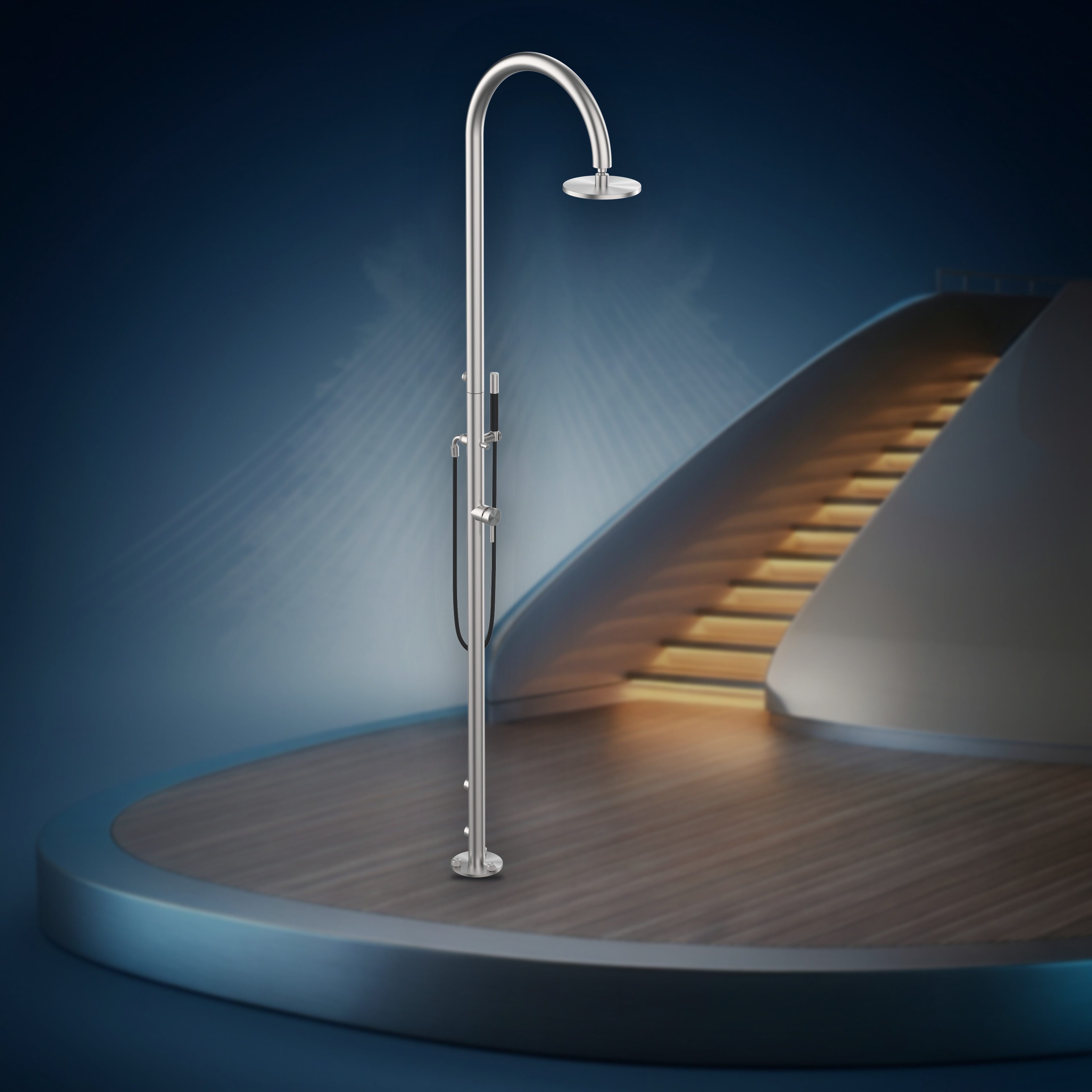 Colonna doccia divisibile alimentazione idrica esterna, con miscelatore, soffione S06 Ø200 mm e doccetta, per YEWS. C50AS.YEWS.ME.D, collezione Yacht