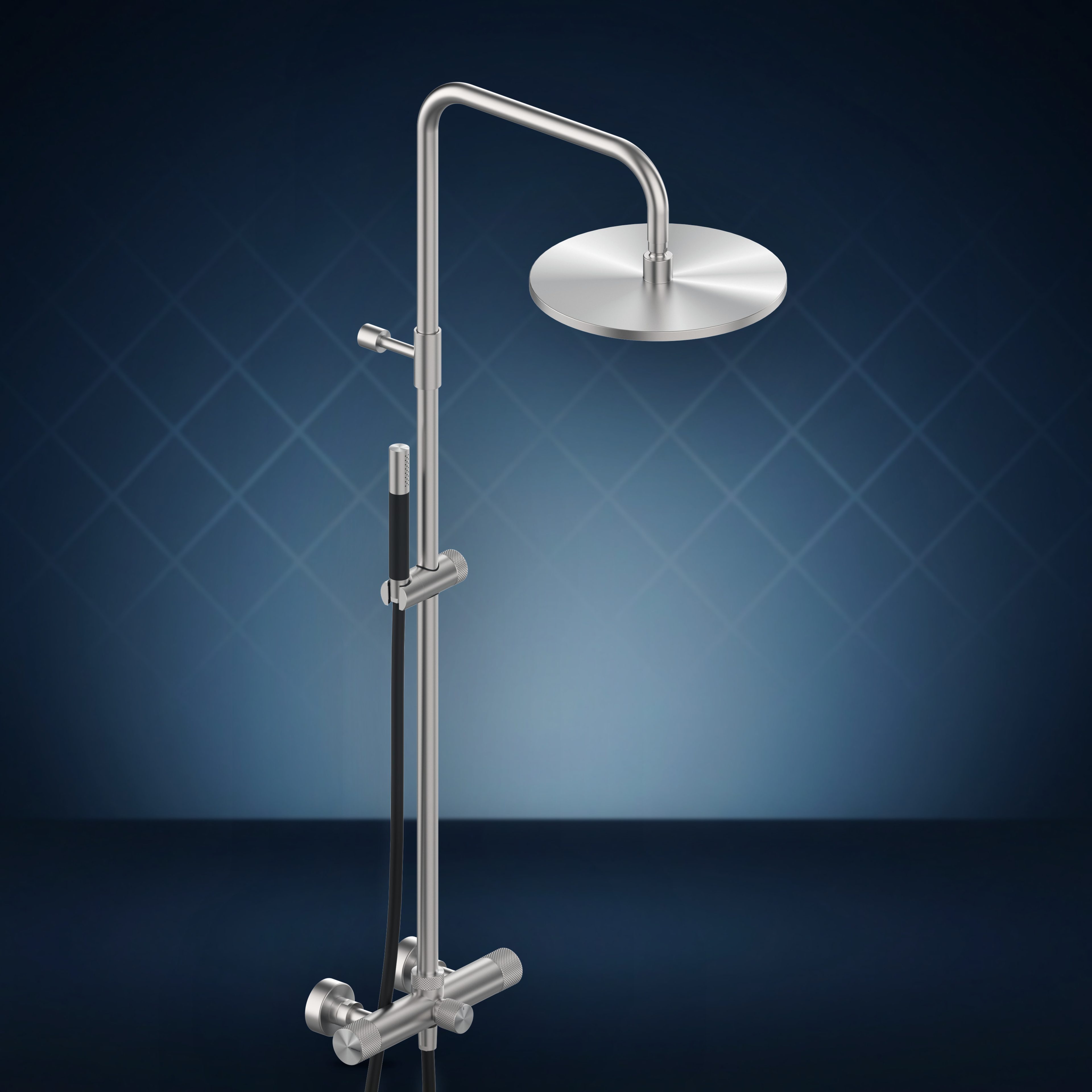 Gruppo esterno con colonna doccia, soffione S10 Ø300 mm e doccetta W444.E, collezione Boss Wide
