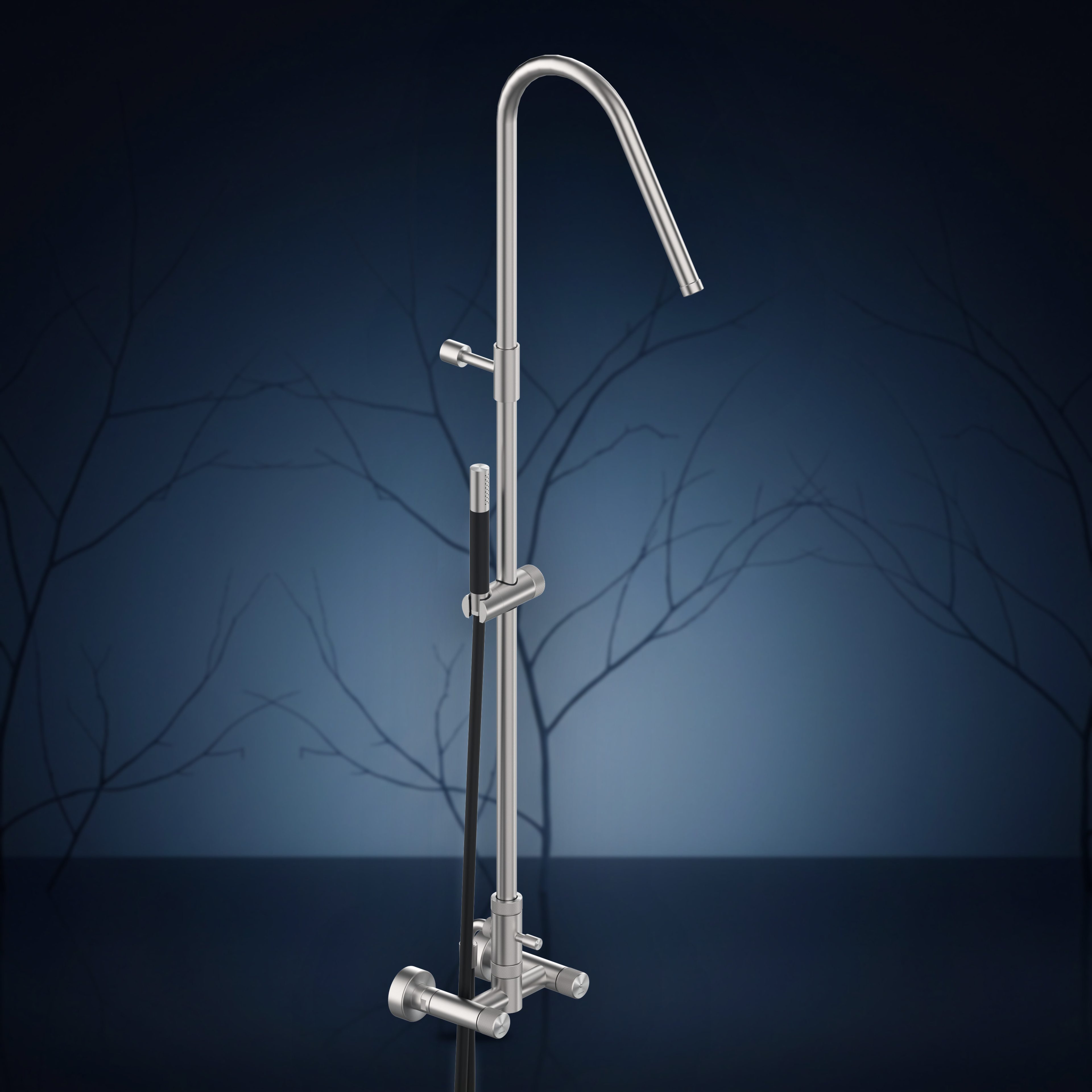 Gruppo esterno con colonna doccia e soffione incassato W810.E, collezione Twiggy