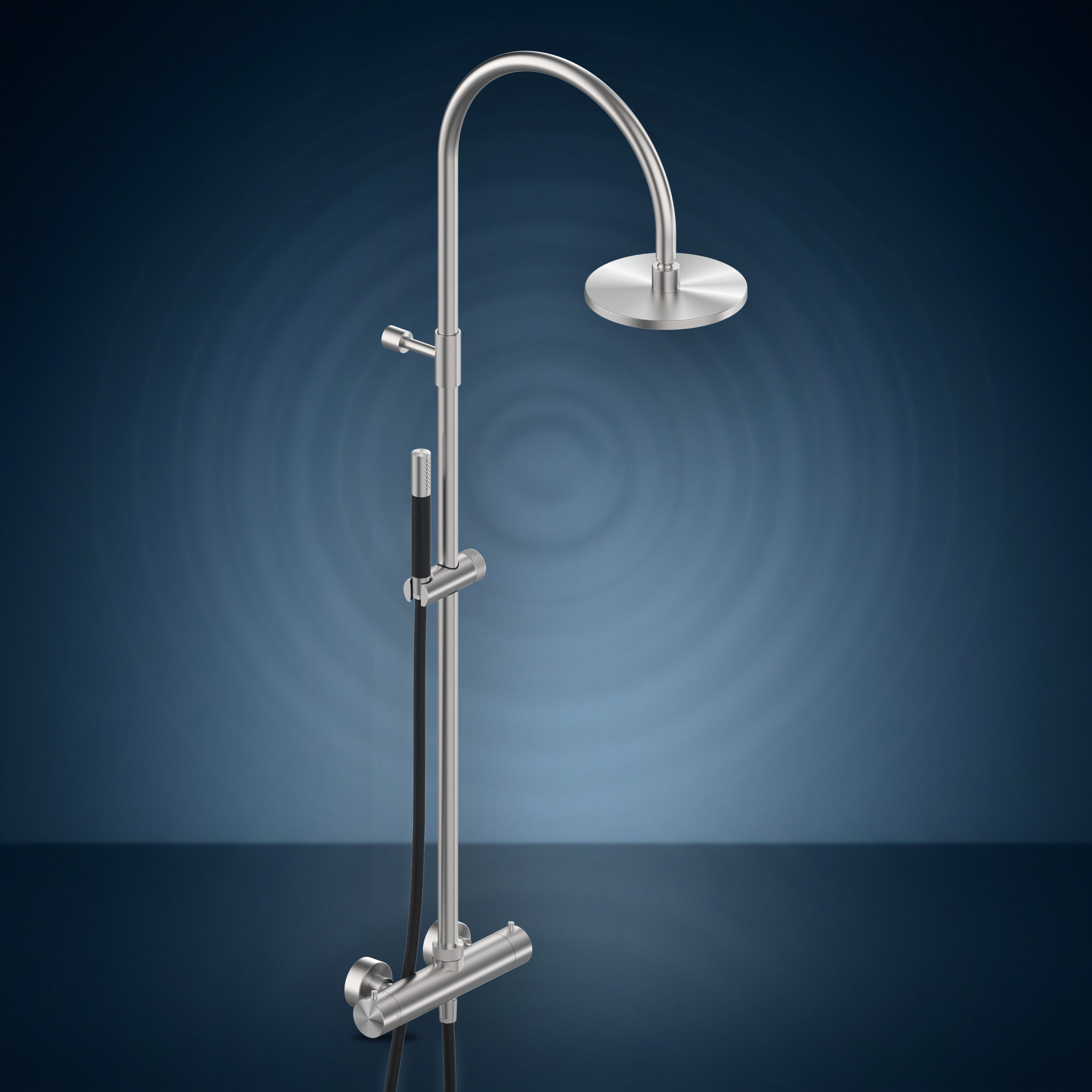 Miscelatore termostatico esterno con colonna doccia, soffione S06 Ø200 mm e doccetta W975.E, collezione Origo