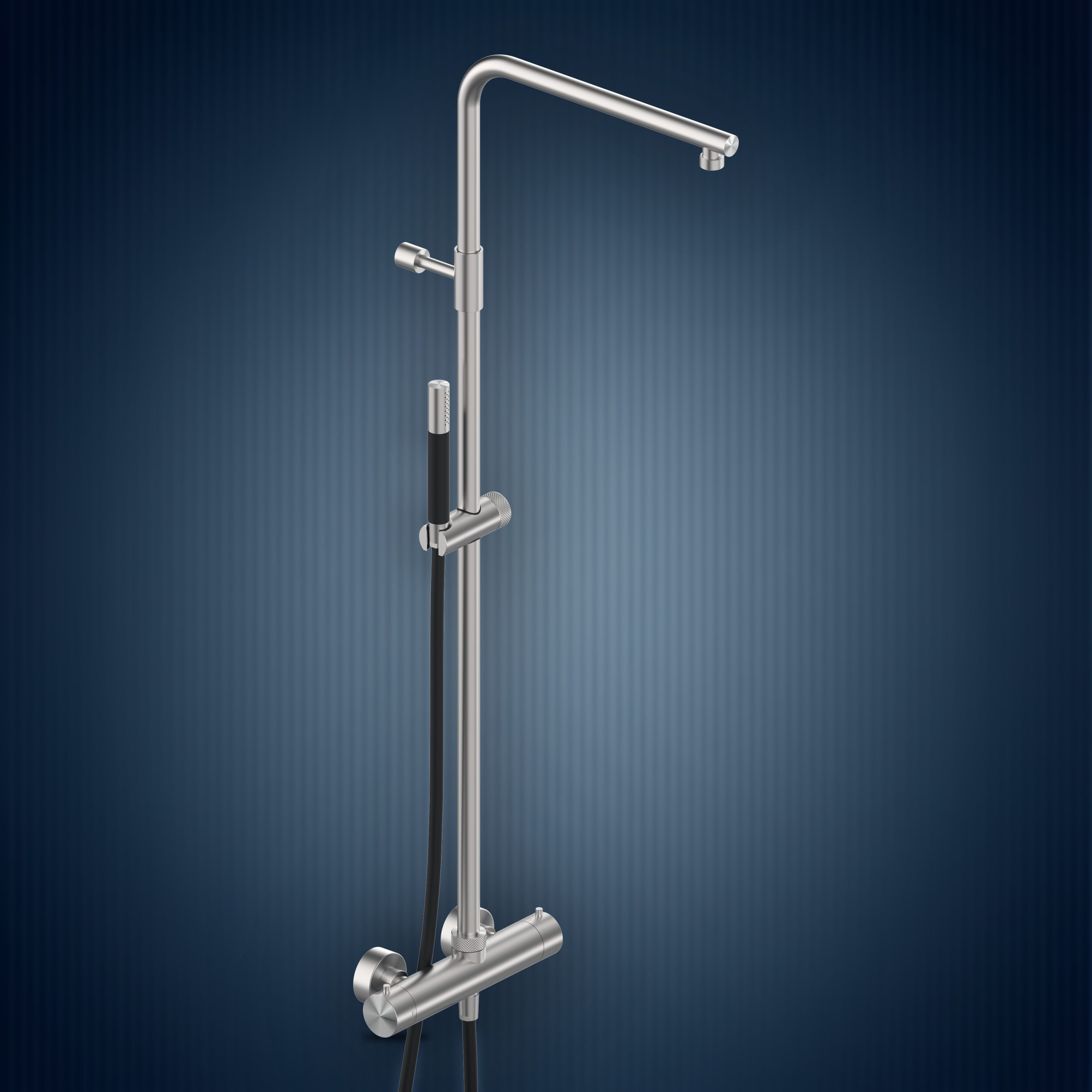Miscelatore termostatico esterno con colonna doccia, soffione incassato e doccetta W775.E, collezione Skinny