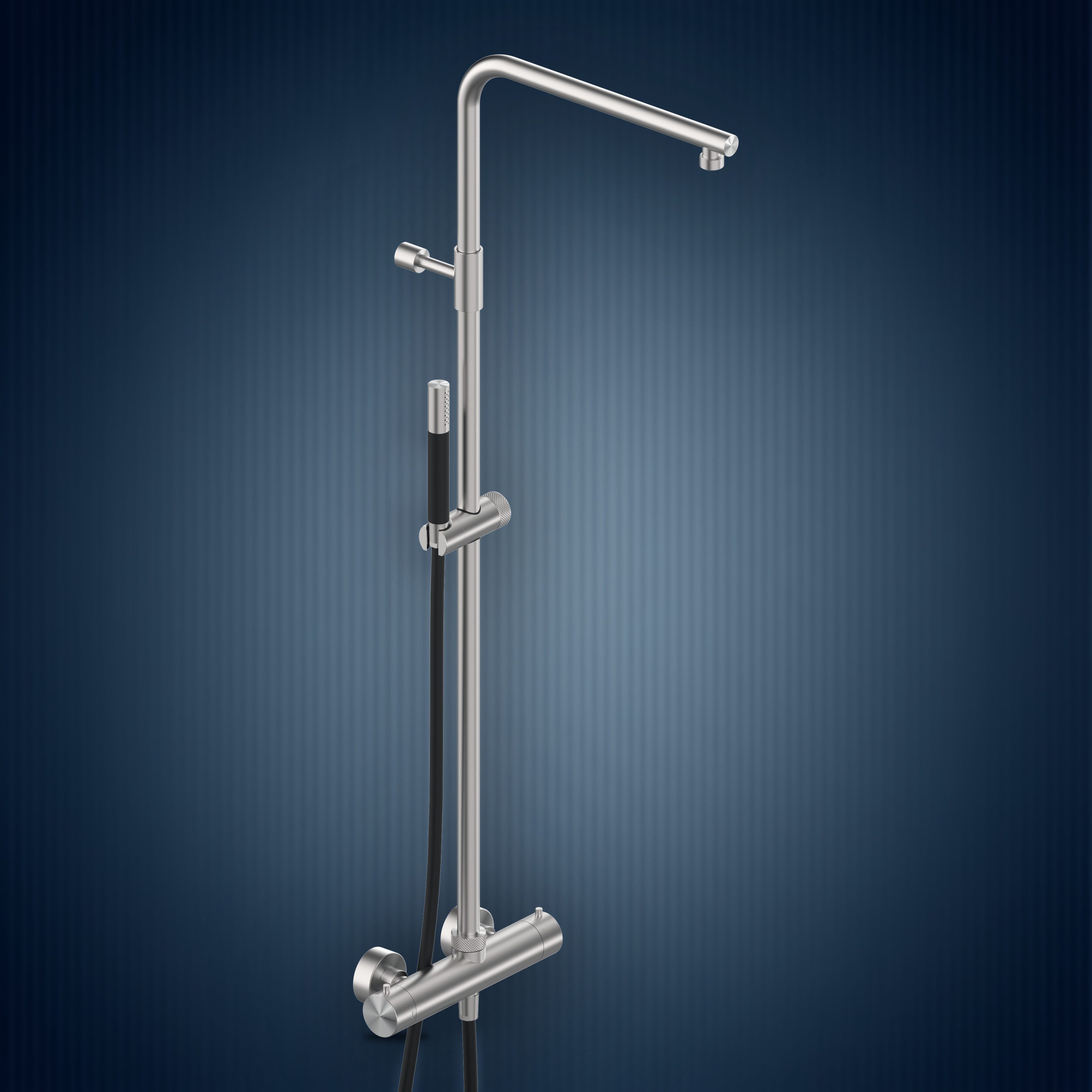 Miscelatore termostatico esterno con colonna doccia, soffione incassato e doccetta W775.E, collezione Skinny
