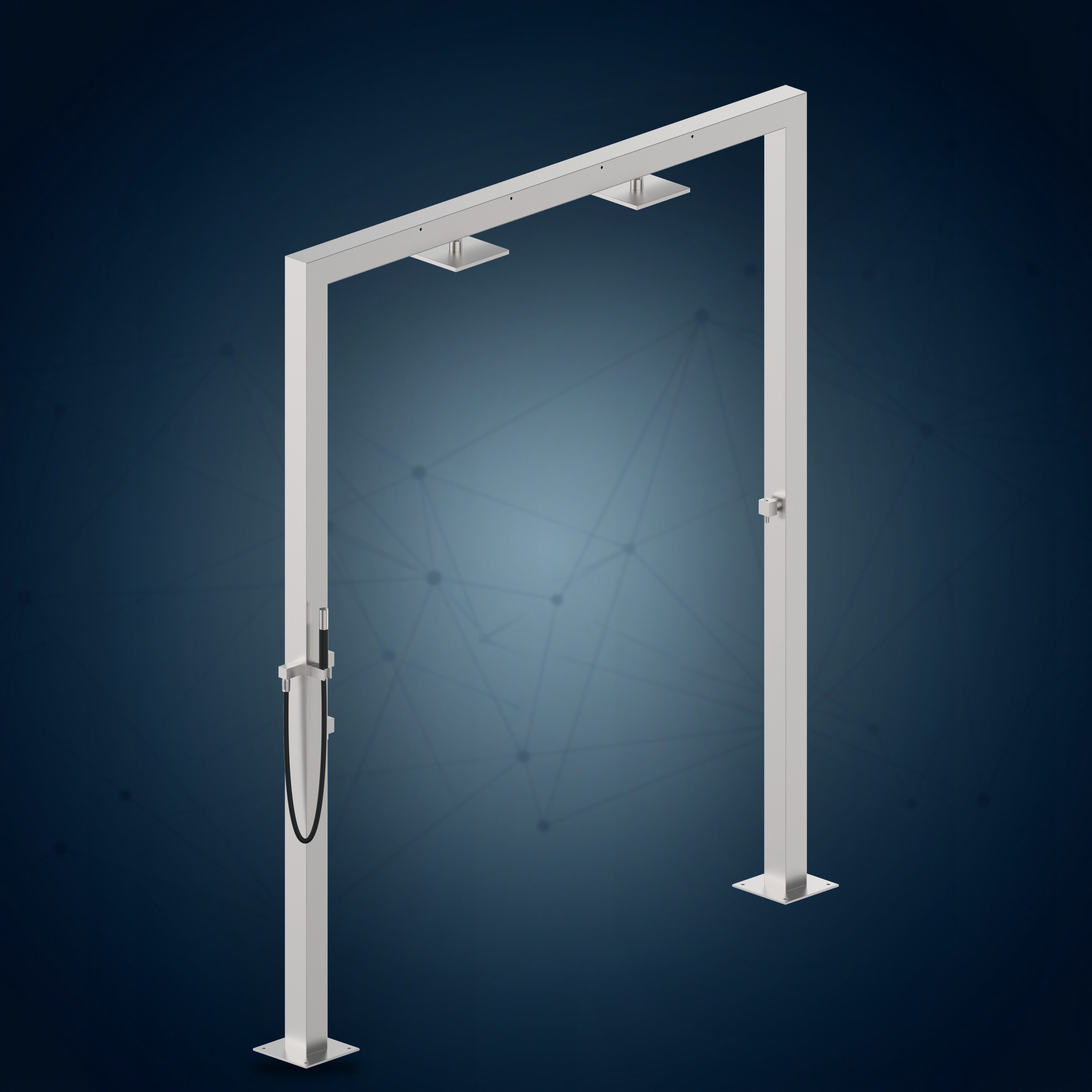Doccia a ponte con 3 rubinetti d’arresto, 2 soffioni S07 200X200 mm e doccetta PQ80.2, collezione Community