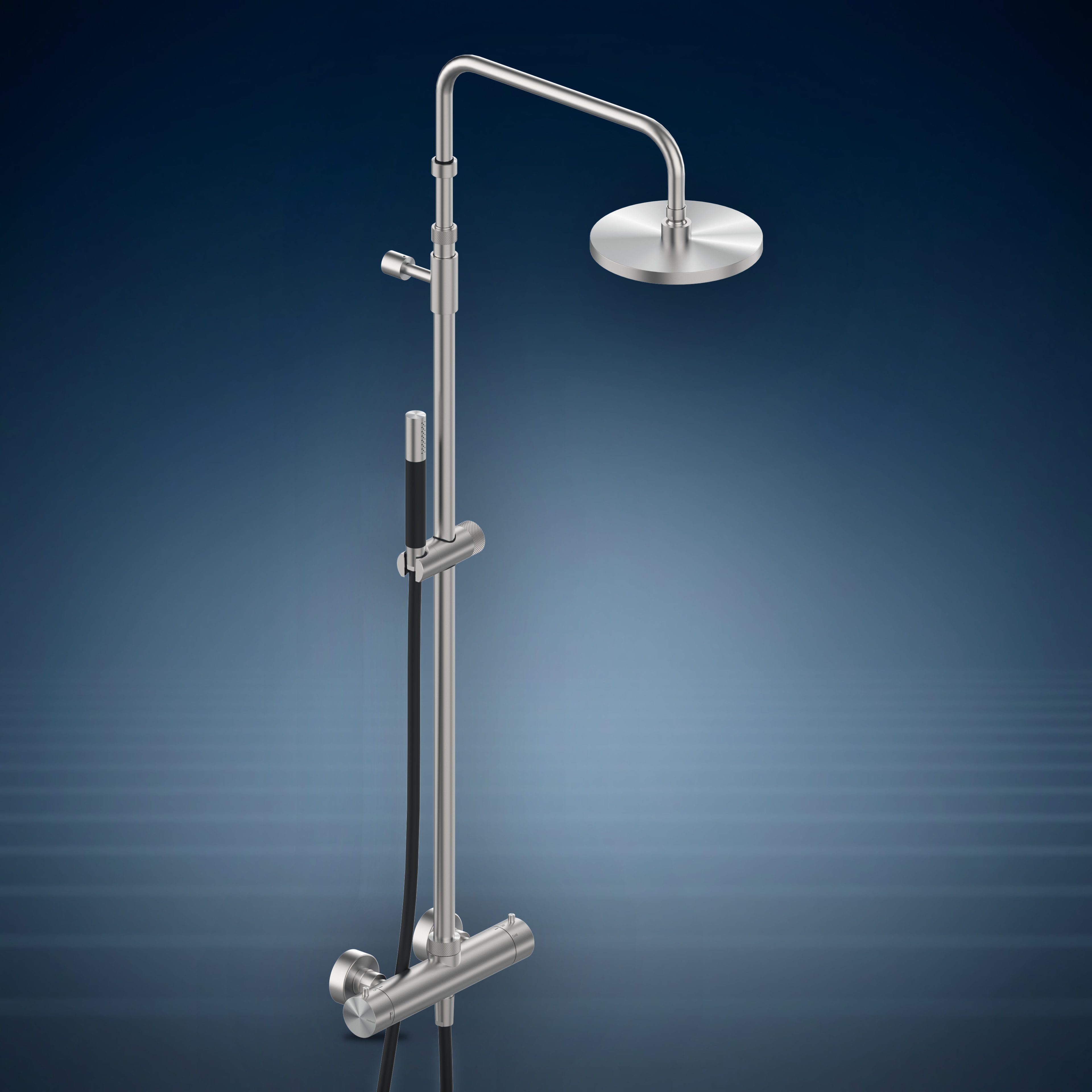 Miscelatore termostatico esterno, con colonna doccia, soffione 200 mm S06 Ø200 mm e doccetta W075.E, collezione Waterline