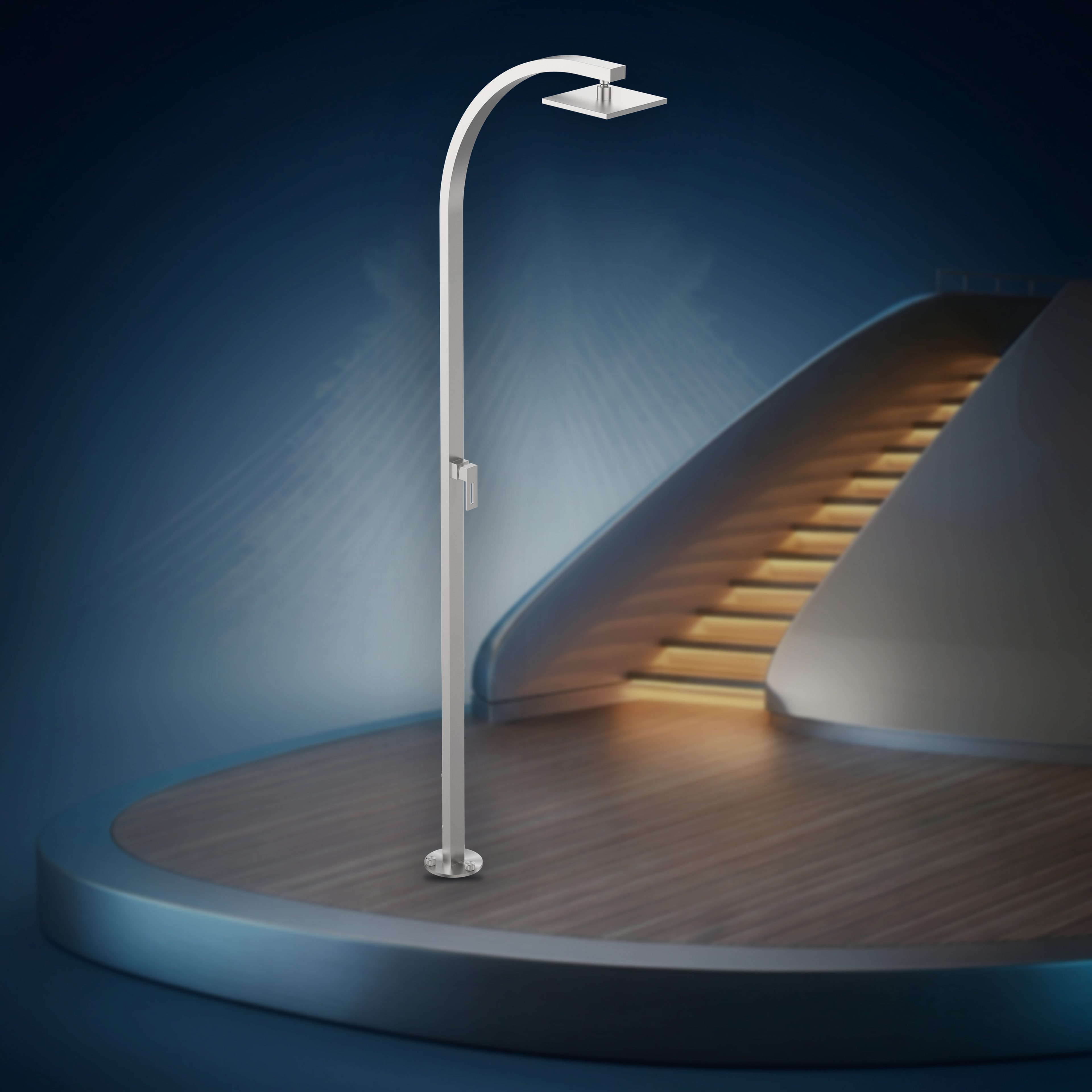 Colonna doccia alimentazione idrica esterna, con miscelatore e soffione S07 200x200 mm, per YEWS. Q53.YEWS.M, collezione Yacht