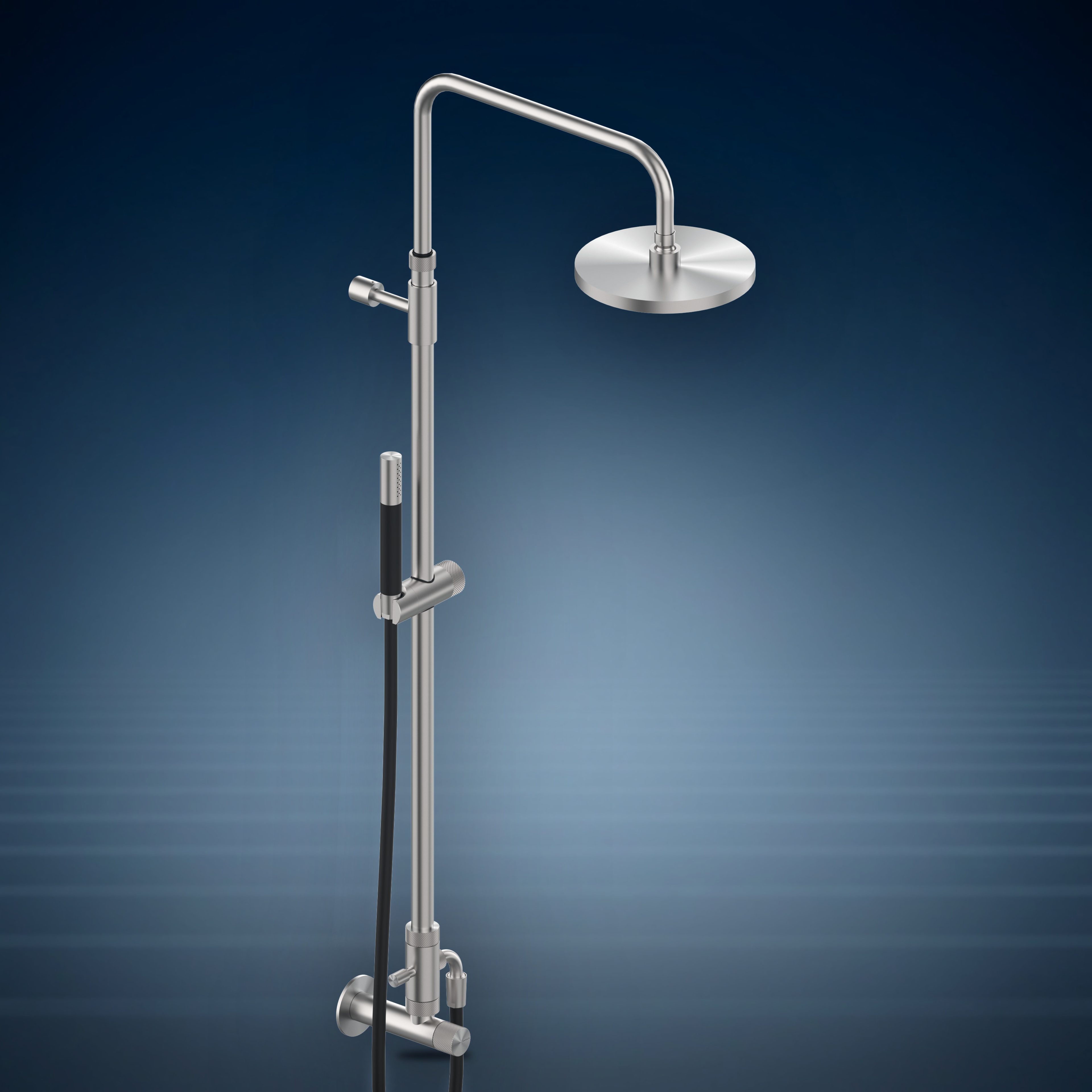 Rubinetto esterno con colonna doccia, soffione 200 mm S06 Ø200 mm e doccetta W012.E, collezione Waterline