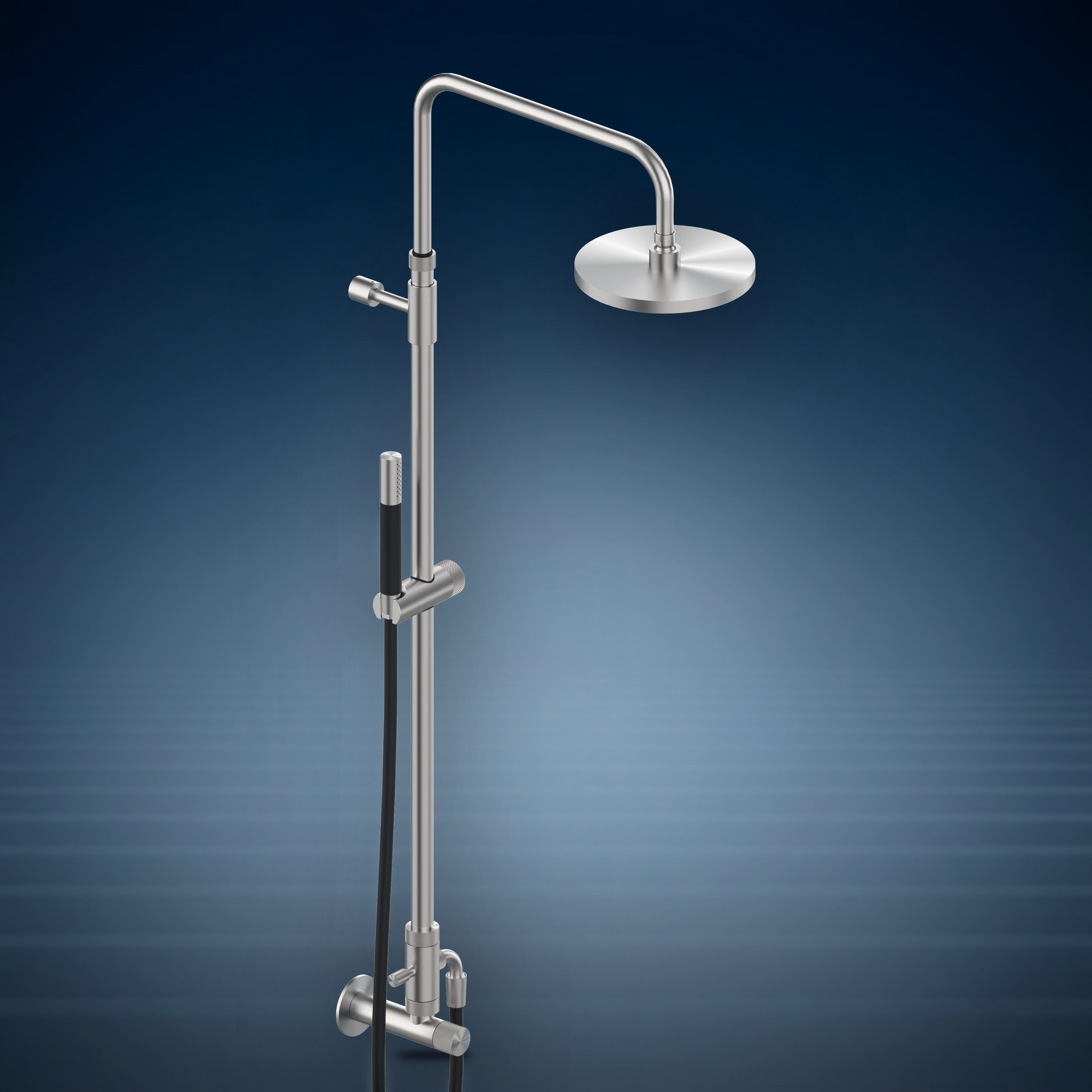 Rubinetto esterno con colonna doccia, soffione 200 mm S06 Ø200 mm e doccetta W012.E, collezione Waterline