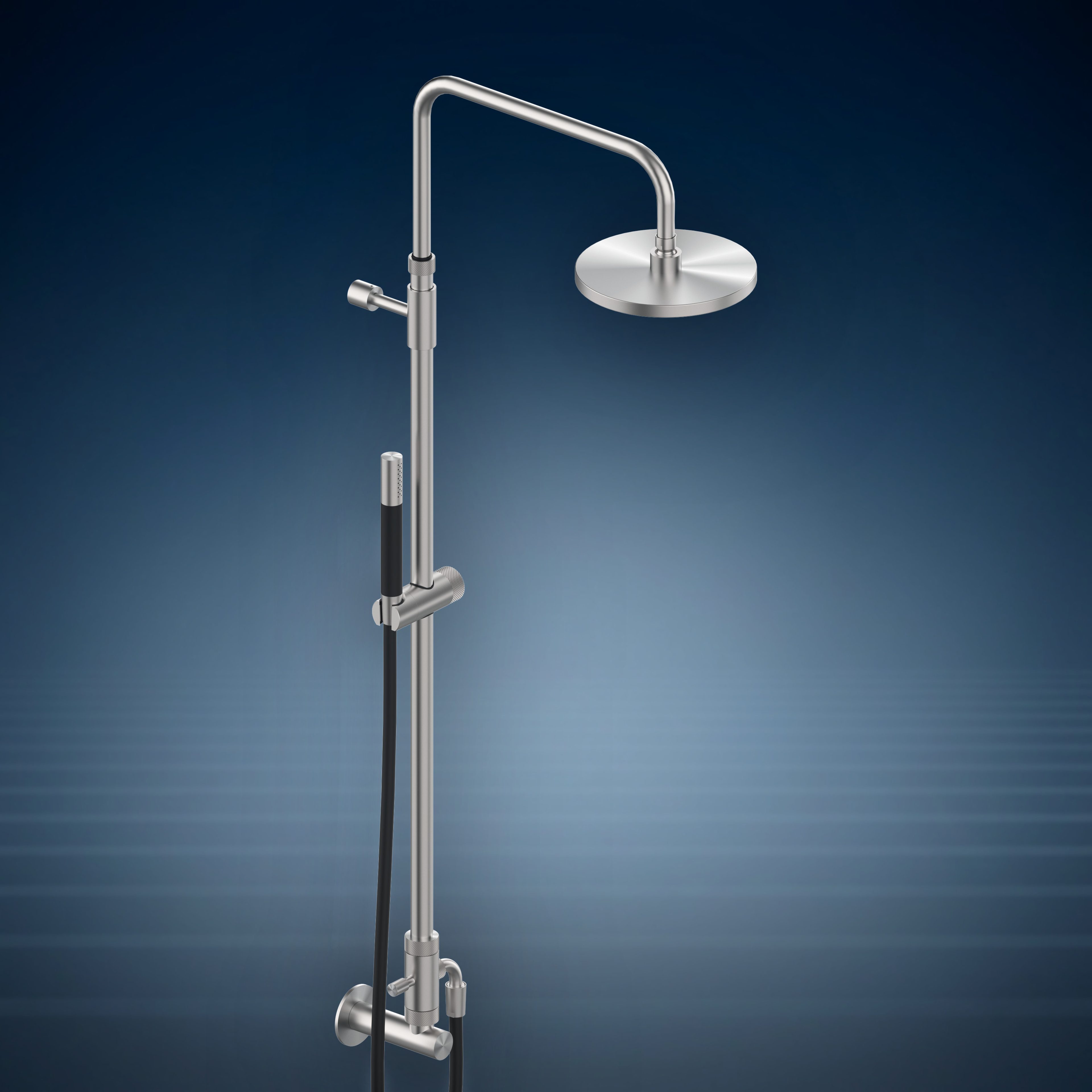 Presa d'acqua con colonna doccia, soffione 200 mm S06 Ø200 mm e doccetta W0X1.E, collezione Waterline