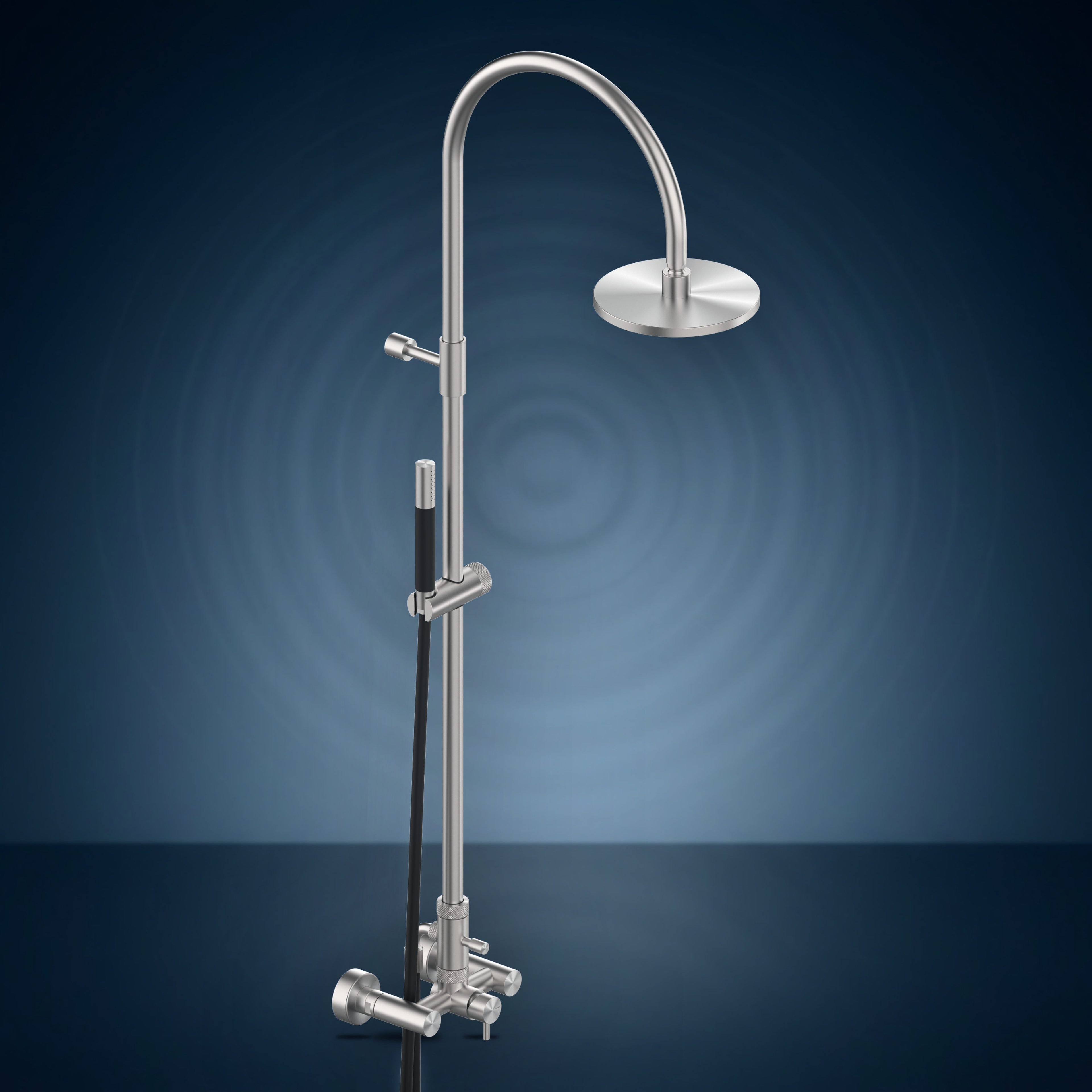 Miscelatore esterno con colonna doccia, soffione S06 Ø200 mm e doccetta W983.E, collezione Origo