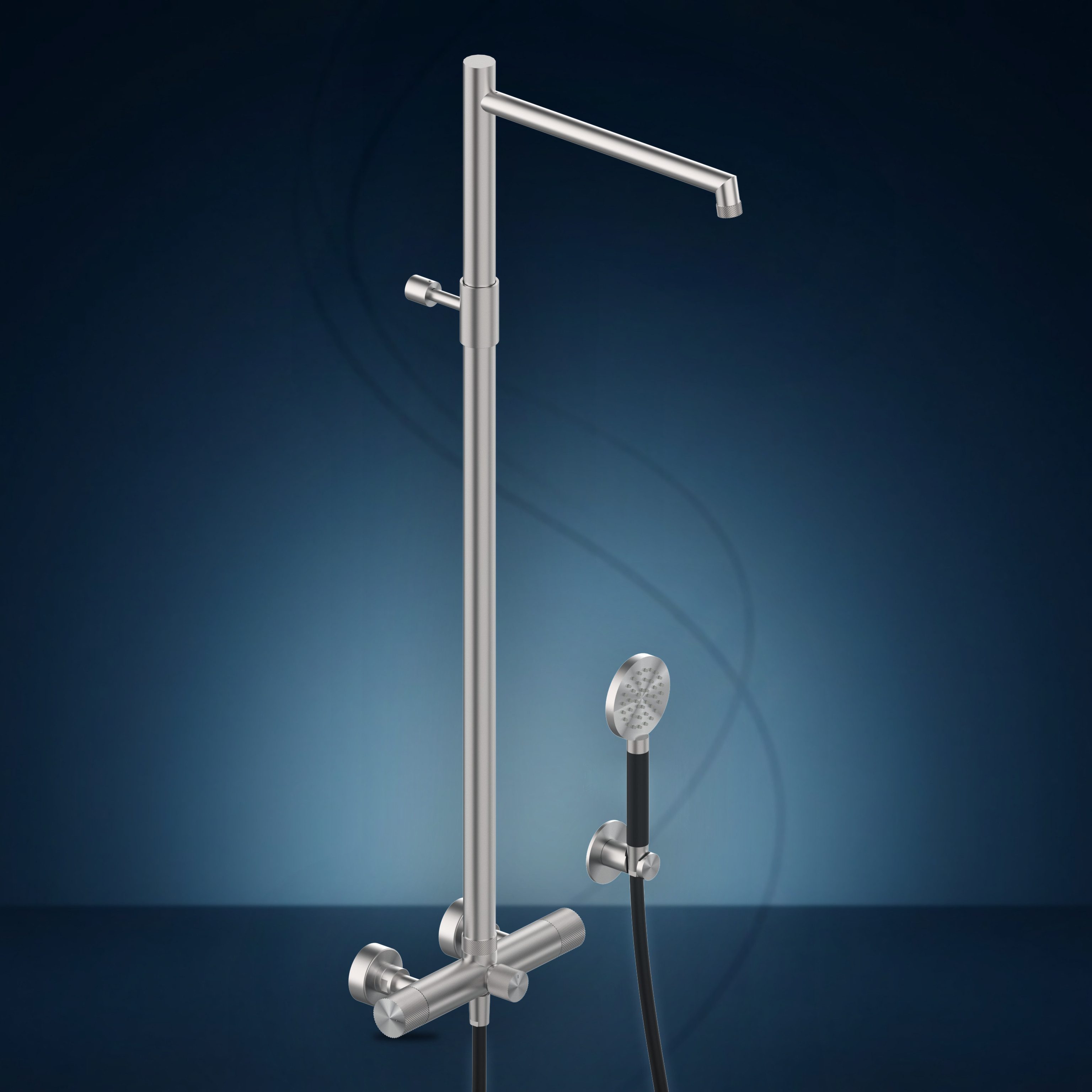 Gruppo esterno con colonna doccia, soffione incassato e doccetta W564.E, collezione Flamingo