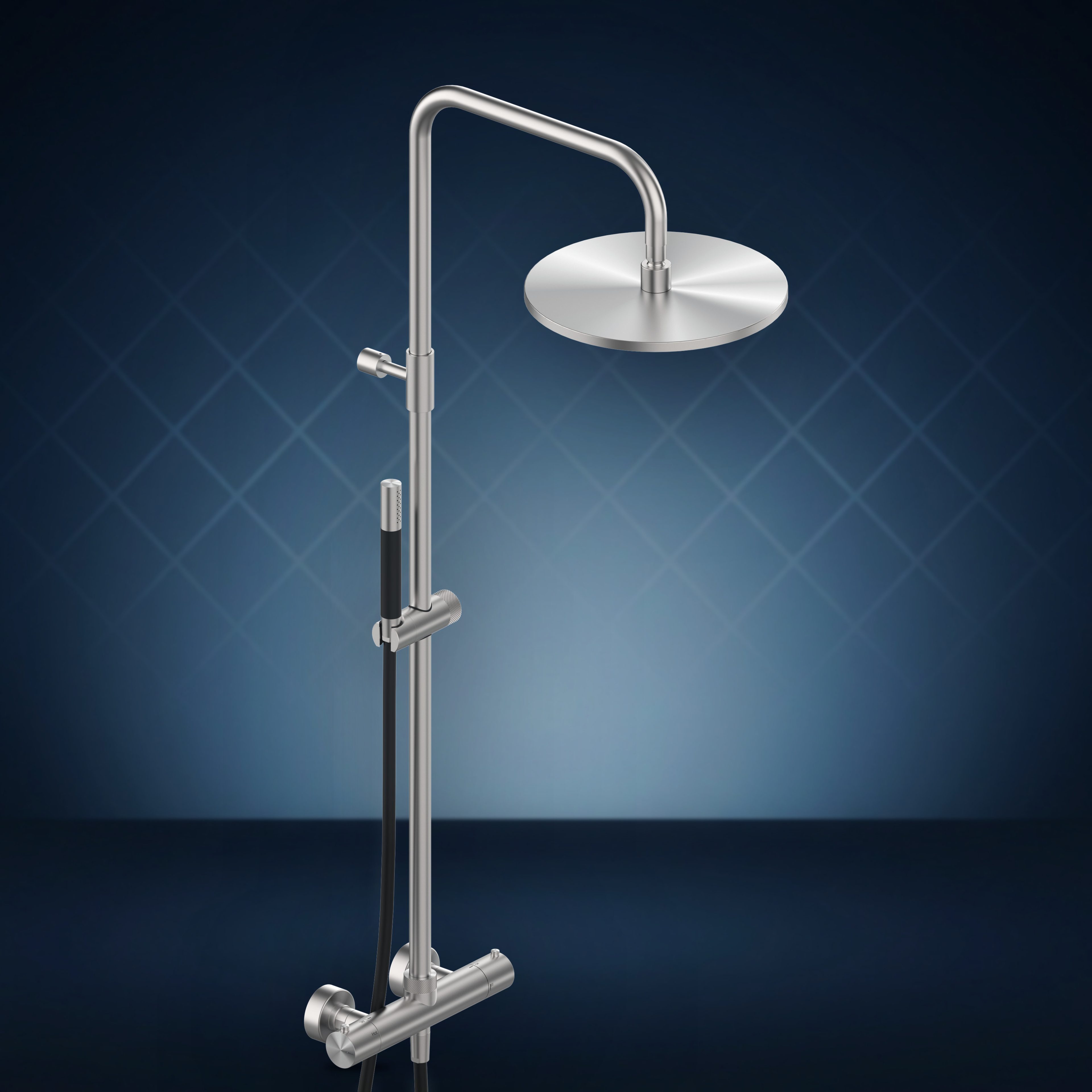 Miscelatore termostatico esterno con colonna doccia, soffione S10 Ø300 mm e doccetta W44A6.E, collezione Boss Wide
