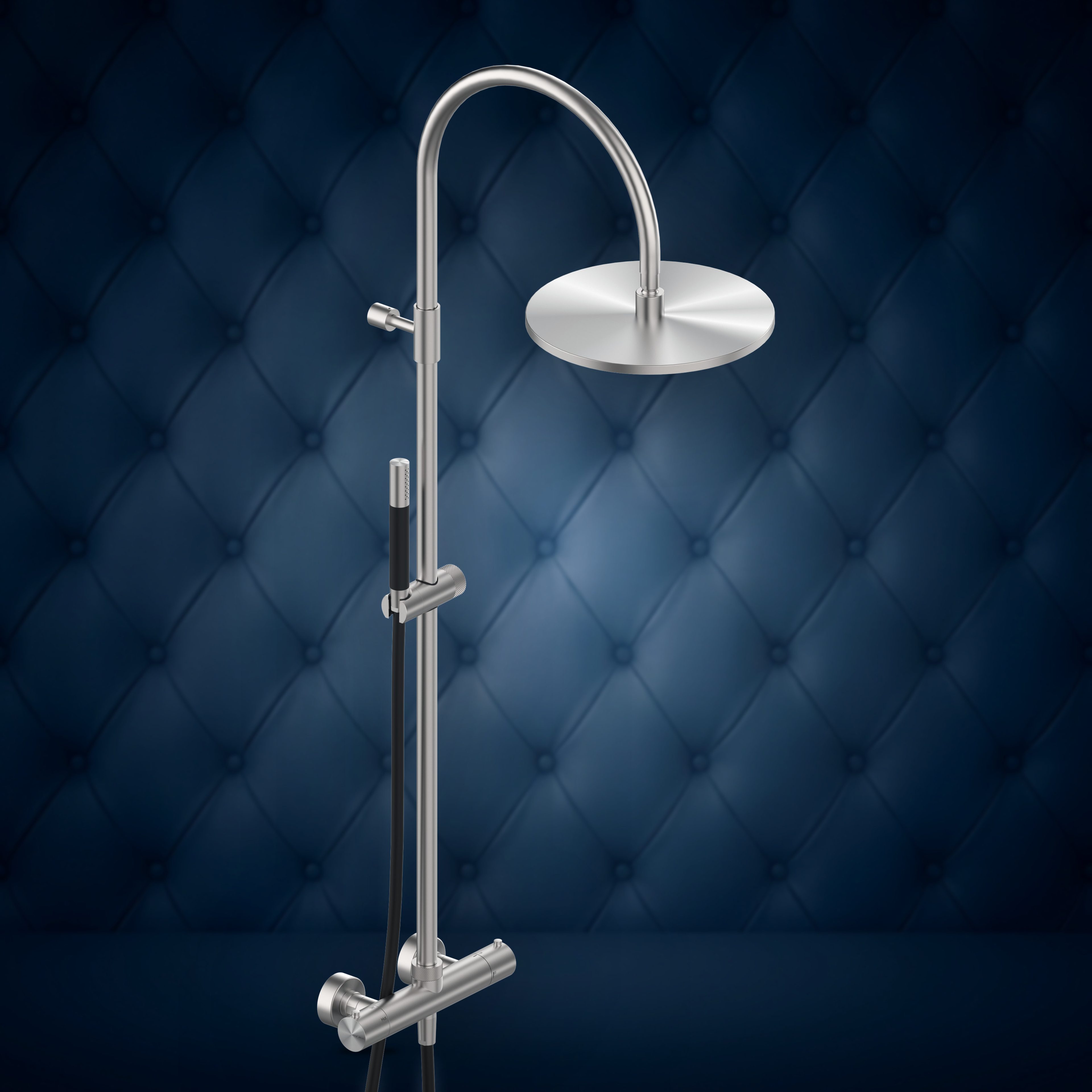 Miscelatore termostatico esterno con colonna doccia, soffione S10 Ø300 mm e doccetta W25A6.E, collezione Club Large