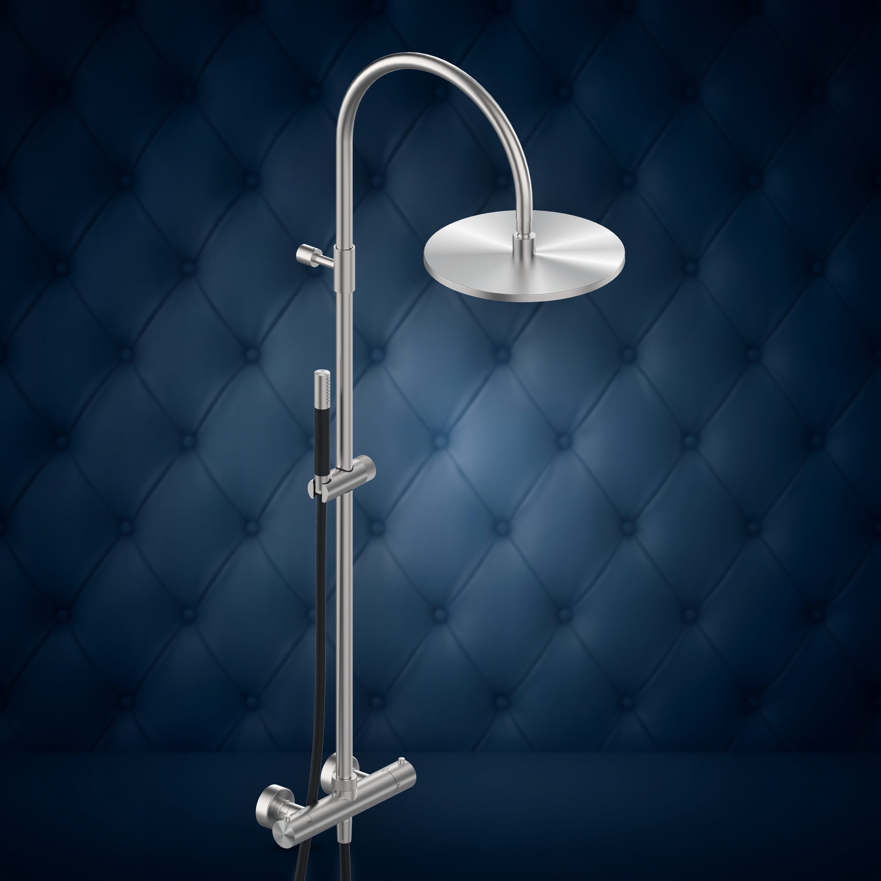 Miscelatore termostatico esterno con colonna doccia, soffione S10 Ø300 mm e doccetta W25A6.E, collezione Club Large