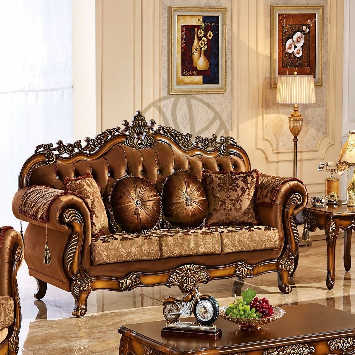 Teak Luxury Victorian Carved Sectional Sofa Set, alternate view