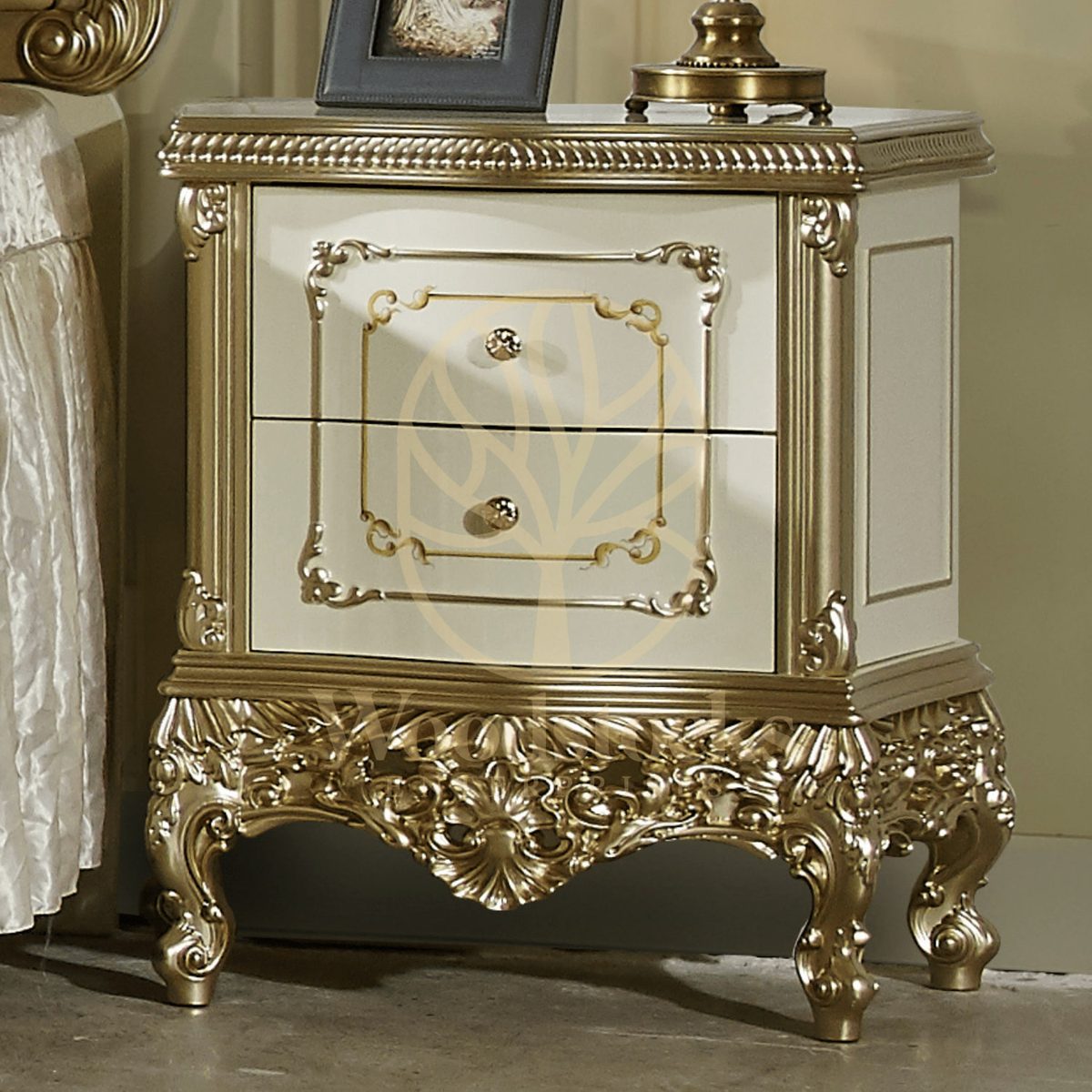 Teak Sleek Gold Nightstand, Side Table / Nightstand