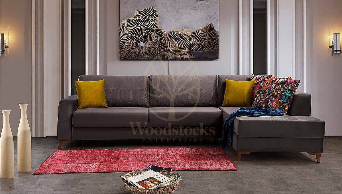 Luxury Kaftan Handcrafted Teak L-Shape Sofa, Saharanpur, view 3